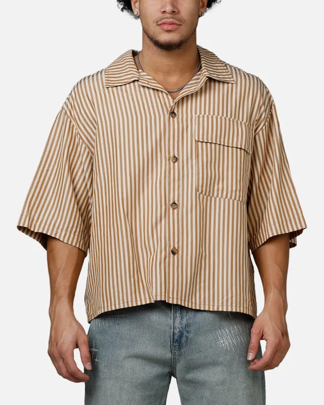 MNML Strip One Pocket Pajama Shirt Brown/Cream sold by Culture Kings