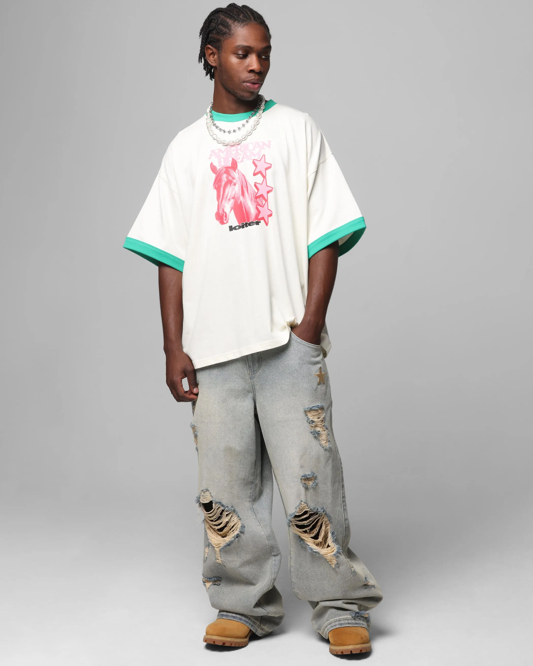 Loiter Western Front Ringer T-Shirt White/Green sold by Culture Kings product image thumbnail 3