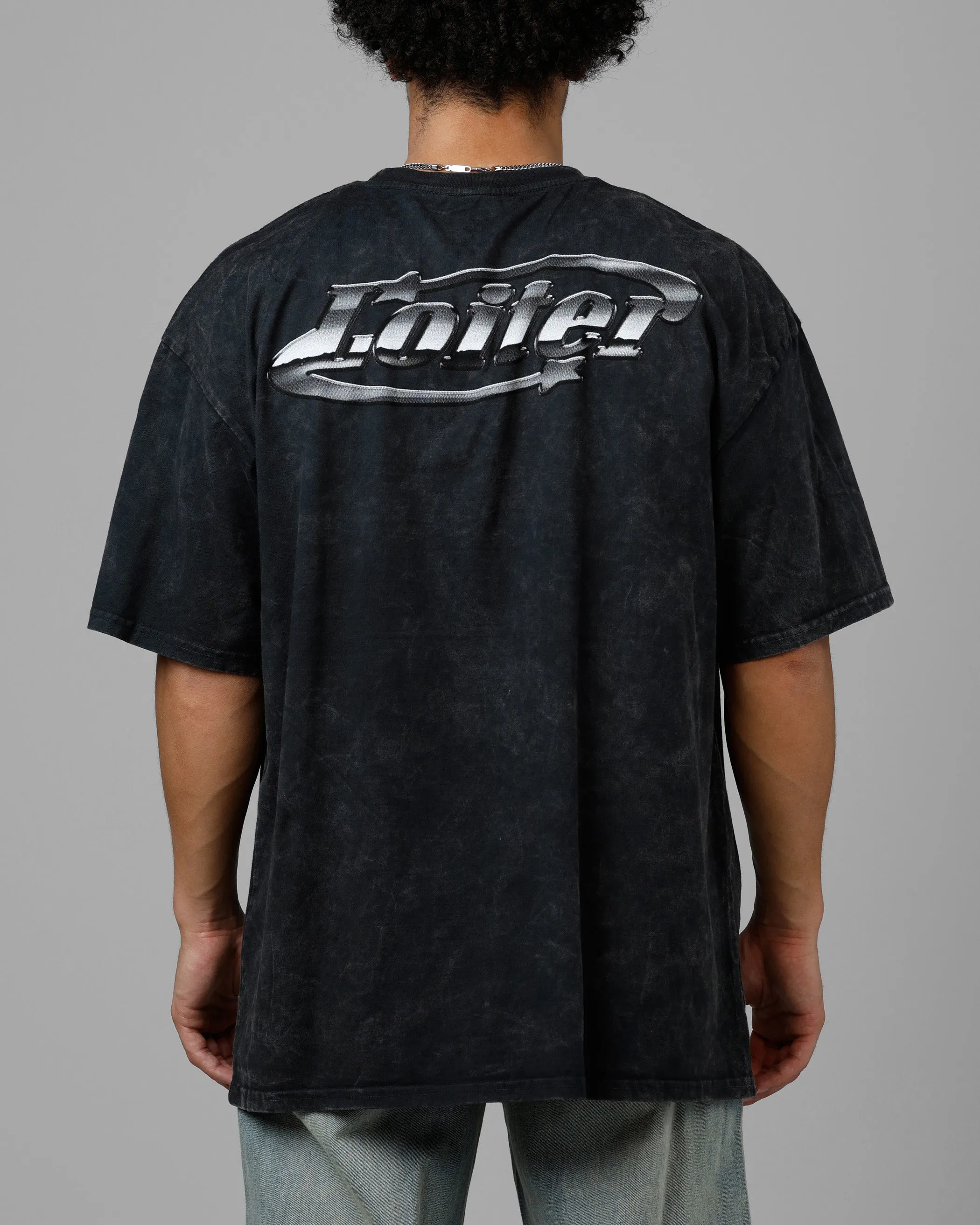 Loiter Chrome Logo T-Shirt Black Acidwash sold by Culture Kings