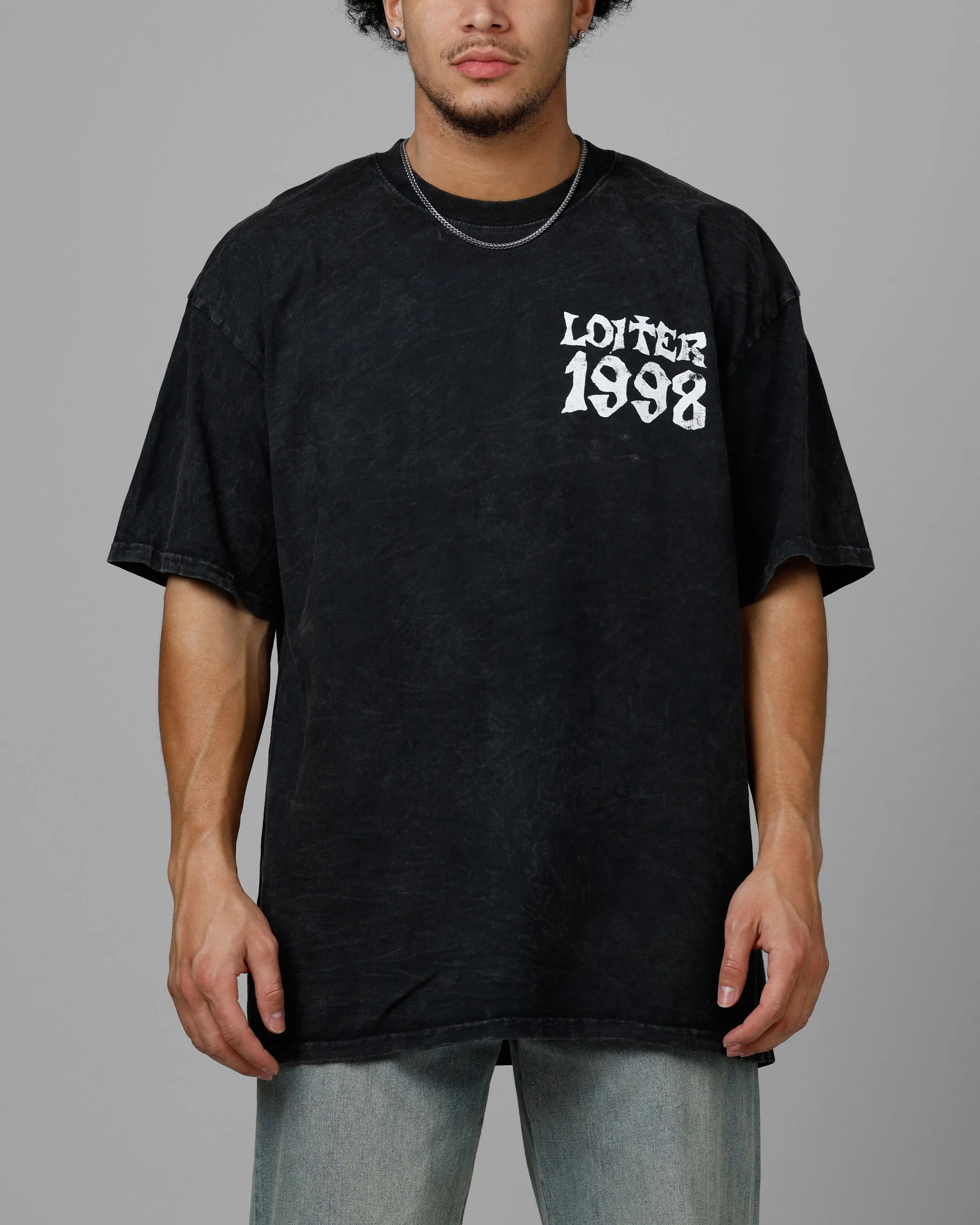Loiter Staple Logo Drop T-Shirt Black Acidwash sold by Culture Kings product image thumbnail 2