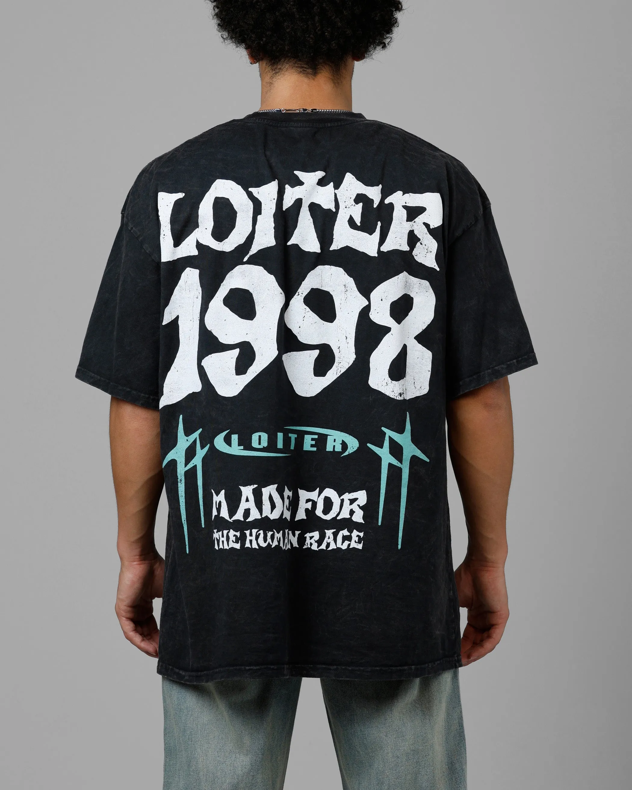 Loiter Staple Logo Drop T-Shirt Black Acidwash sold by Culture Kings