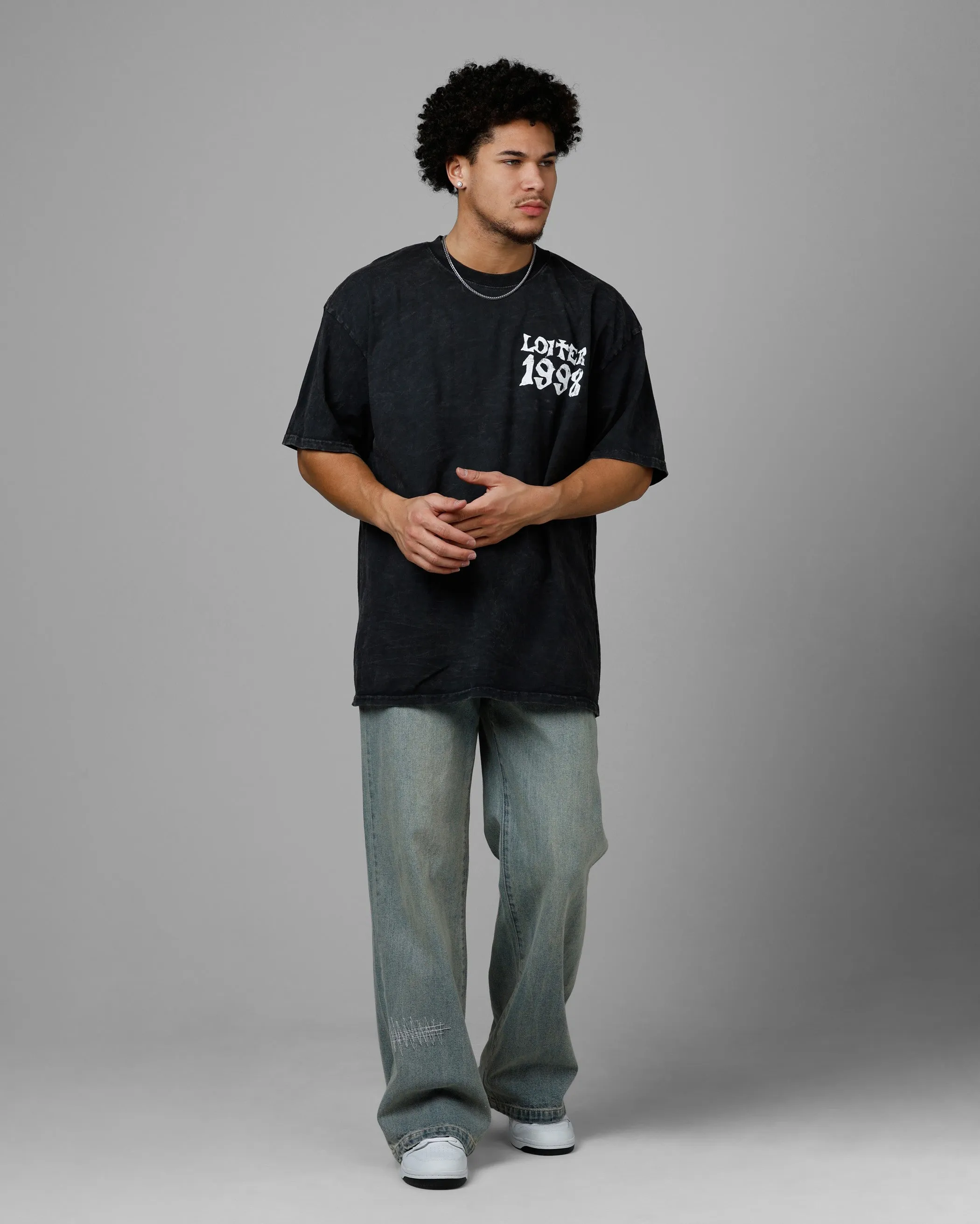 Loiter Staple Logo Drop T-Shirt Black Acidwash sold by Culture Kings product image thumbnail 3