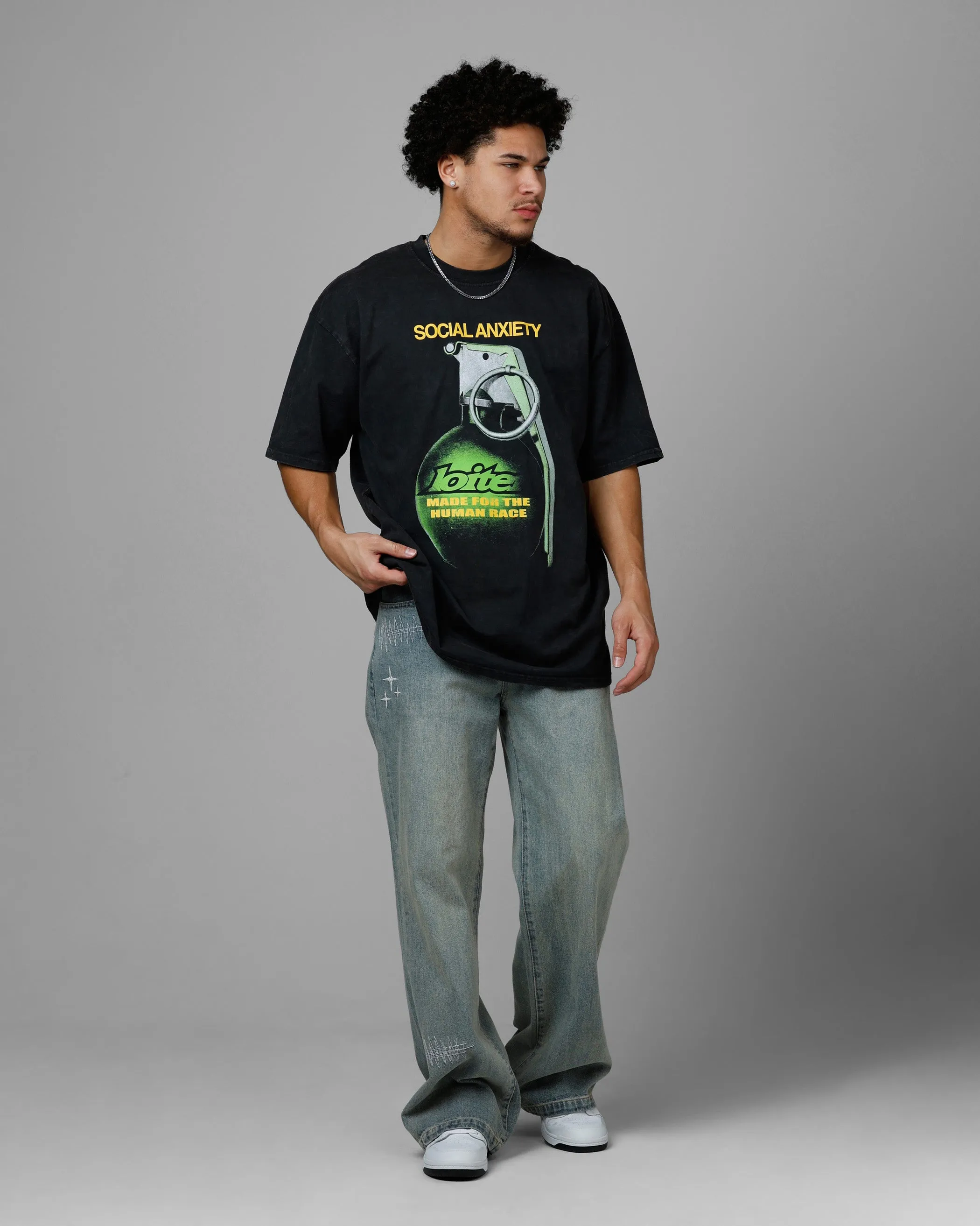 Loiter Live Laugh Love Drop T-Shirt Black Acidwash sold by Culture Kings product image thumbnail 3