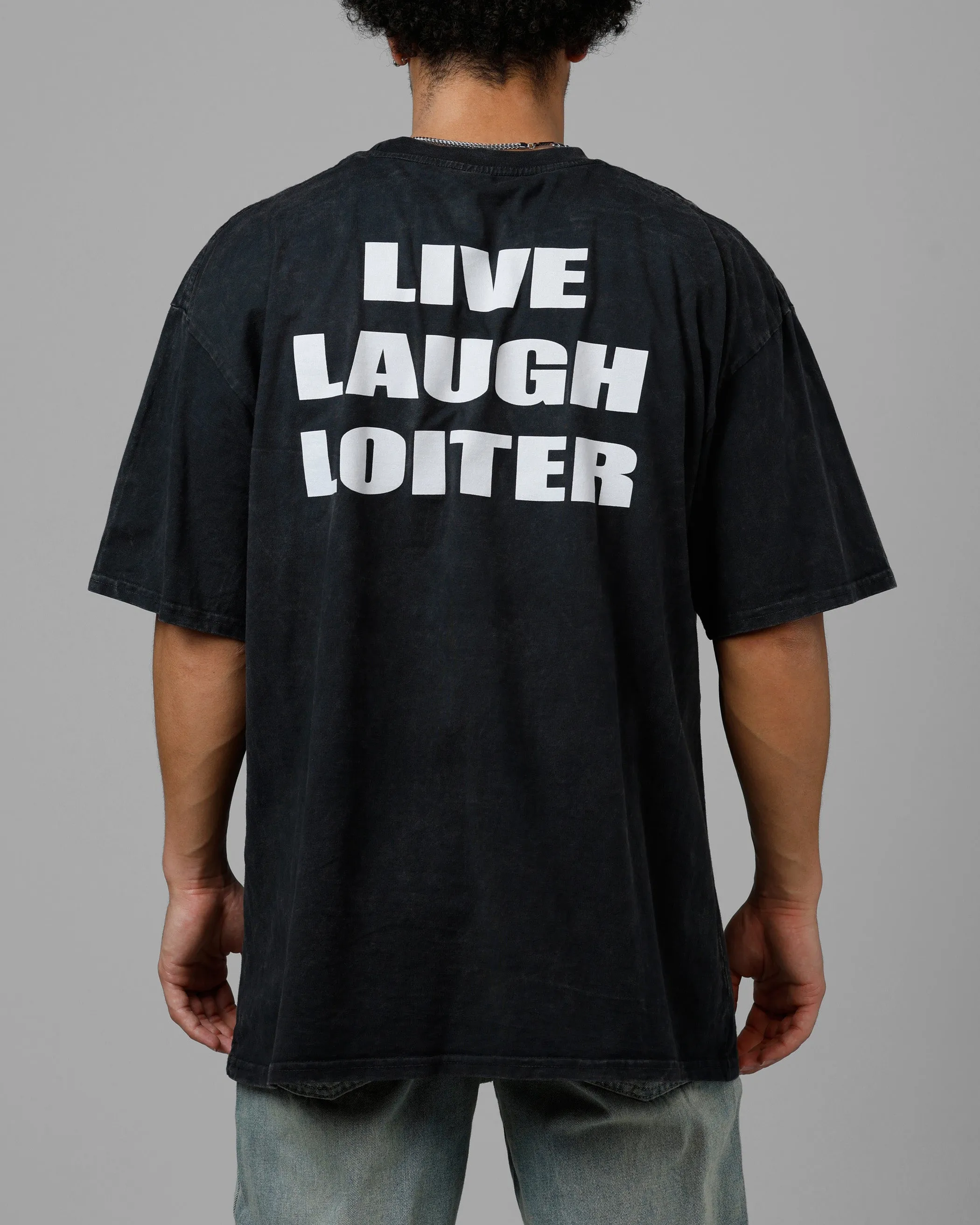 Loiter Live Laugh Love Drop T-Shirt Black Acidwash sold by Culture Kings product image thumbnail 2