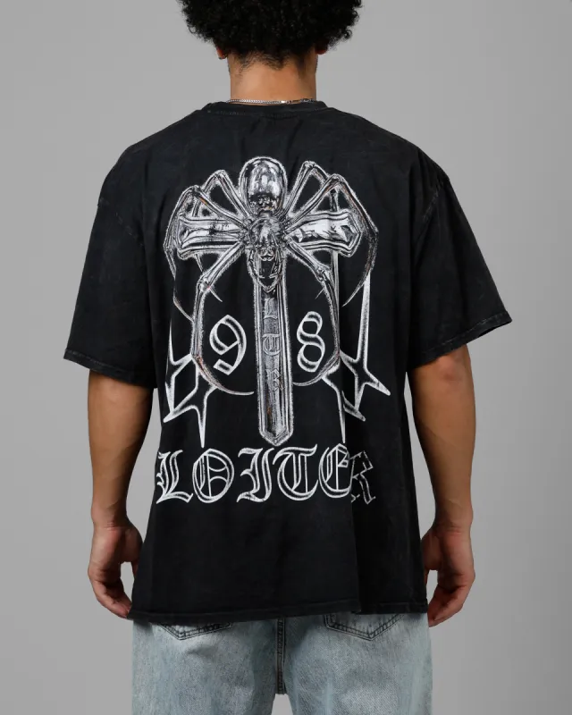 Loiter Chrome Spider T-Shirt Black Acidwash sold by Culture Kings