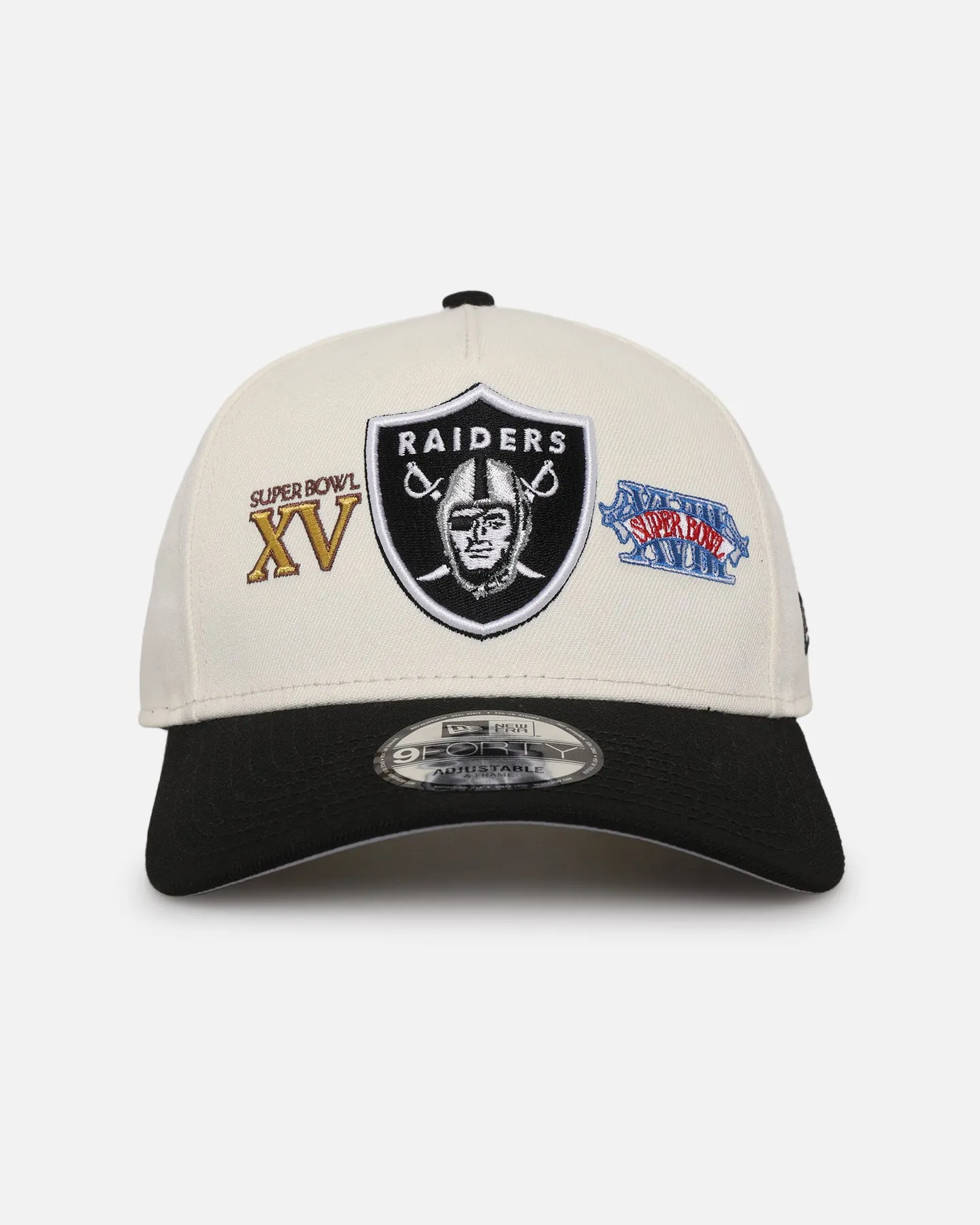New Era Las Vegas Raiders 'Super Bowl Logos' 9FORTY A-Frame Snapback Chrome sold by Culture Kings
