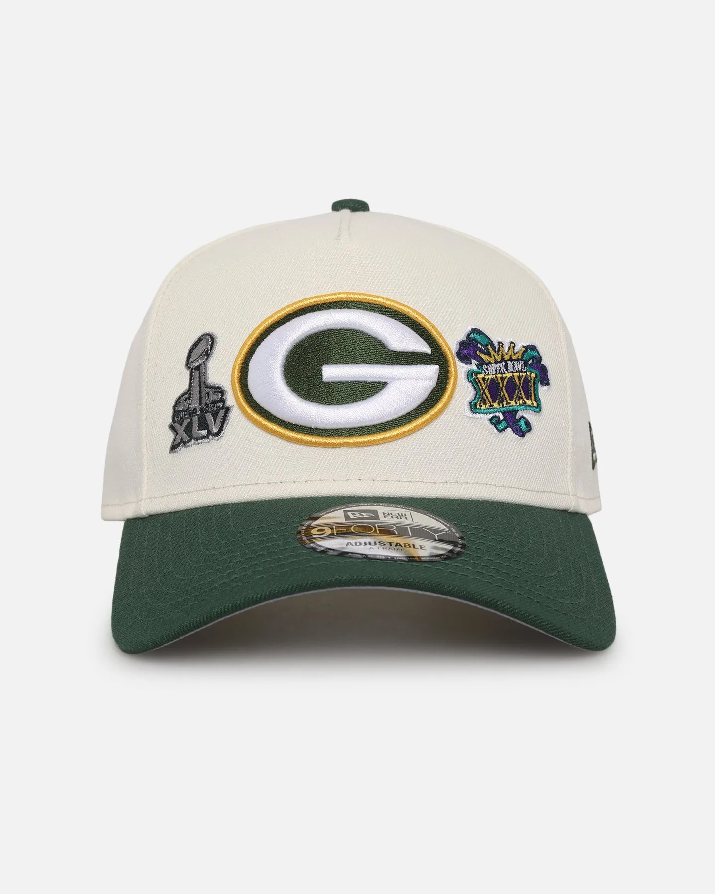 New Era Green Bay Packers 'Super Bowl Logos' 9FORTY A-Frame Snapback Chrome sold by Culture Kings