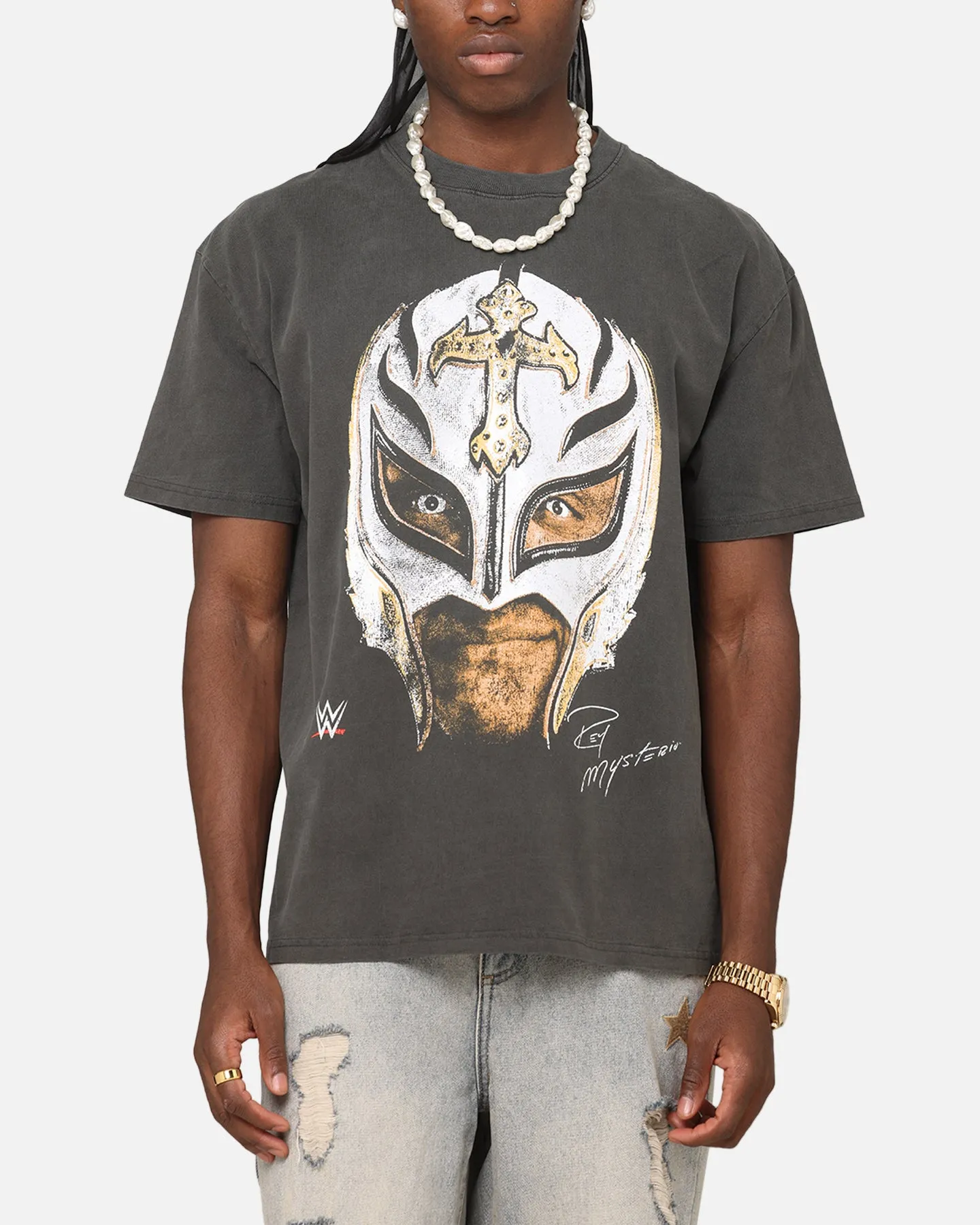 Culture Kings X WWE Rey Mysterio Big Head Heavyweight T-Shirt Black Wash sold by Culture Kings