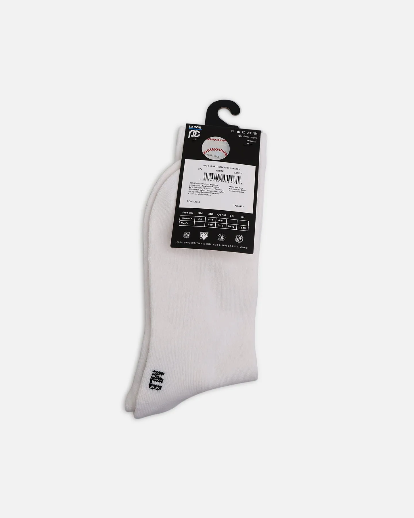 Pro Compression New York Yankees Heart Crew Sock White sold by Culture Kings product image thumbnail 4