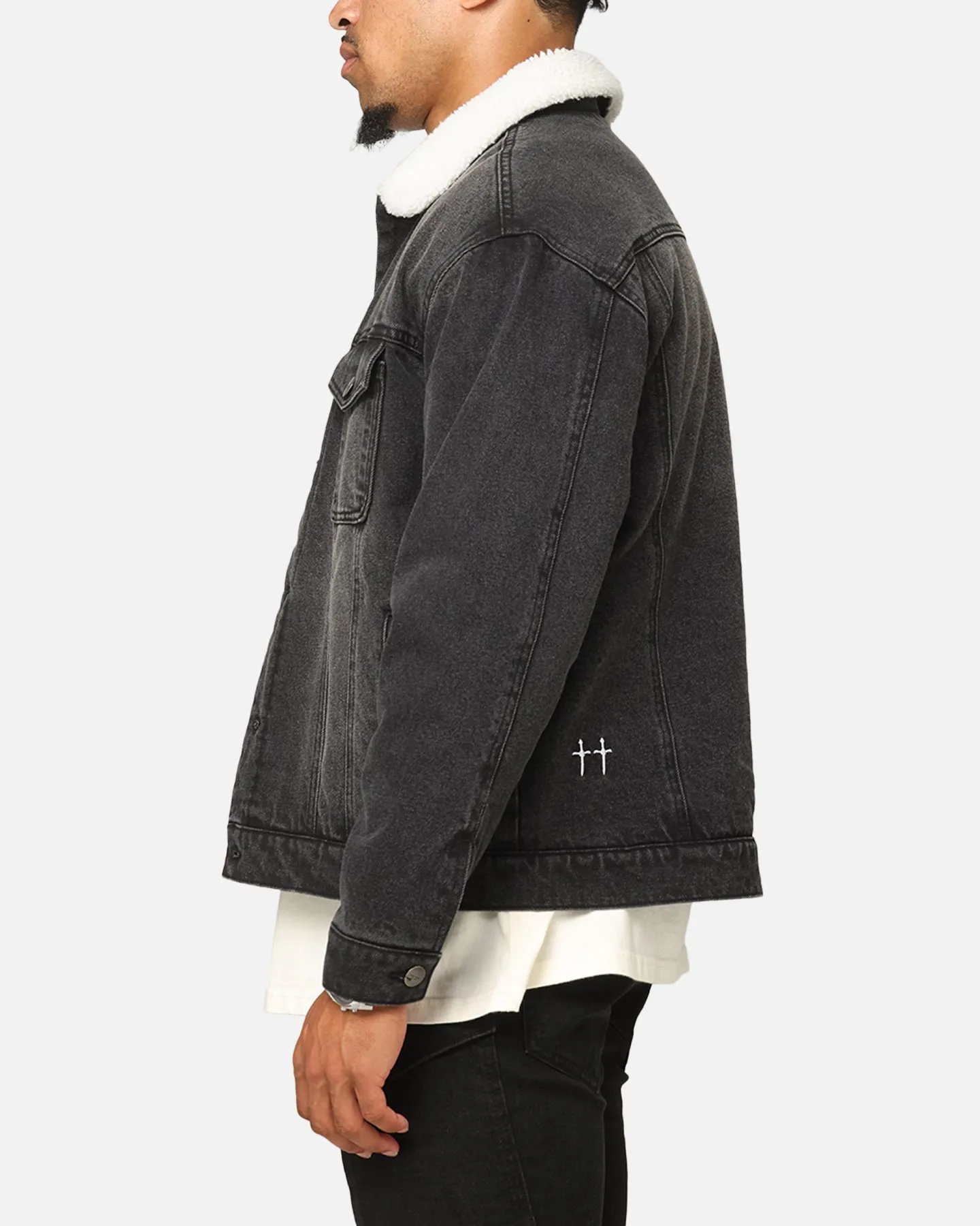 Saint Morta Sherpa Boxy Denim Jacket Black Shadow sold by Culture Kings product image thumbnail 5