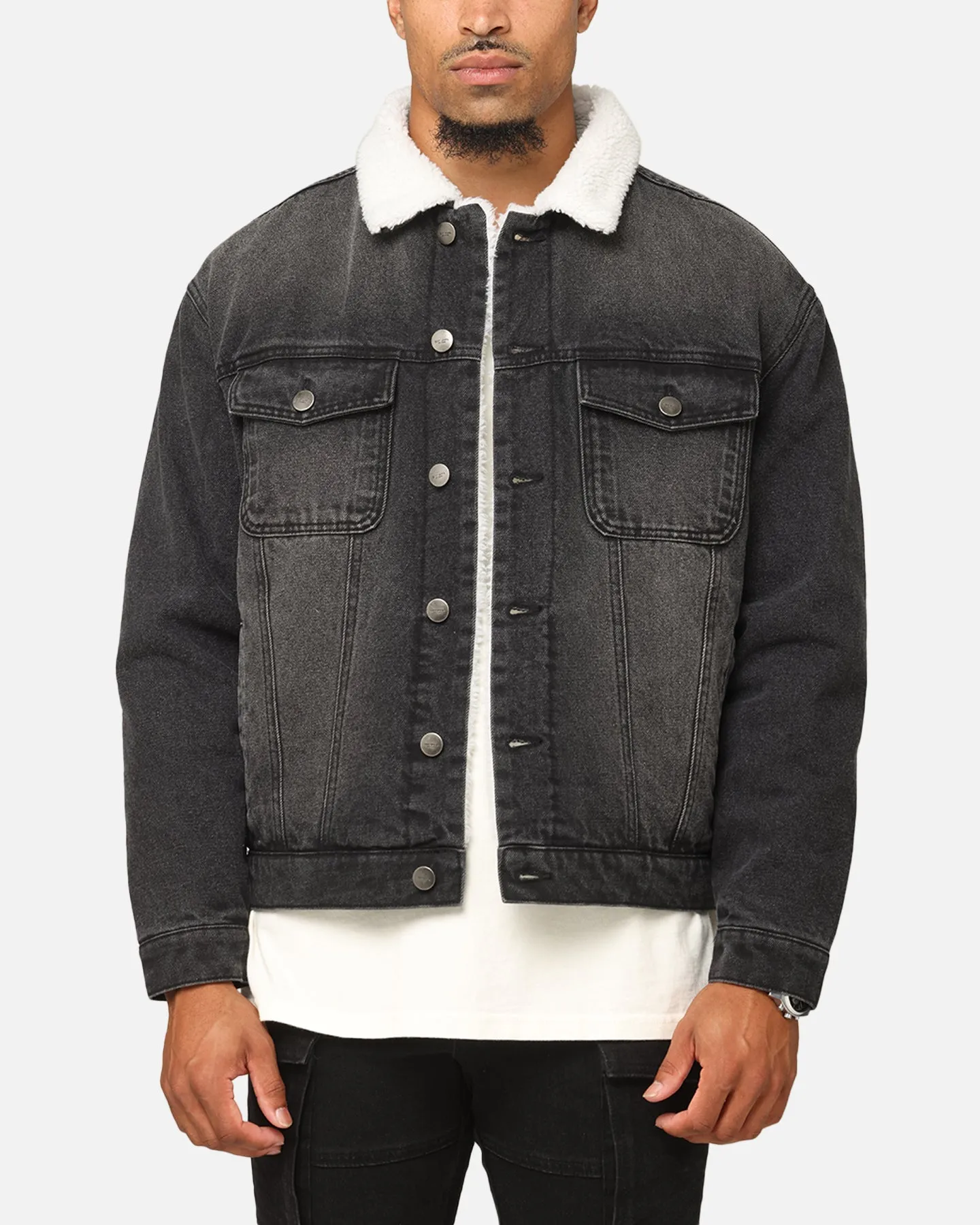 Saint Morta Sherpa Boxy Denim Jacket Black Shadow sold by Culture Kings