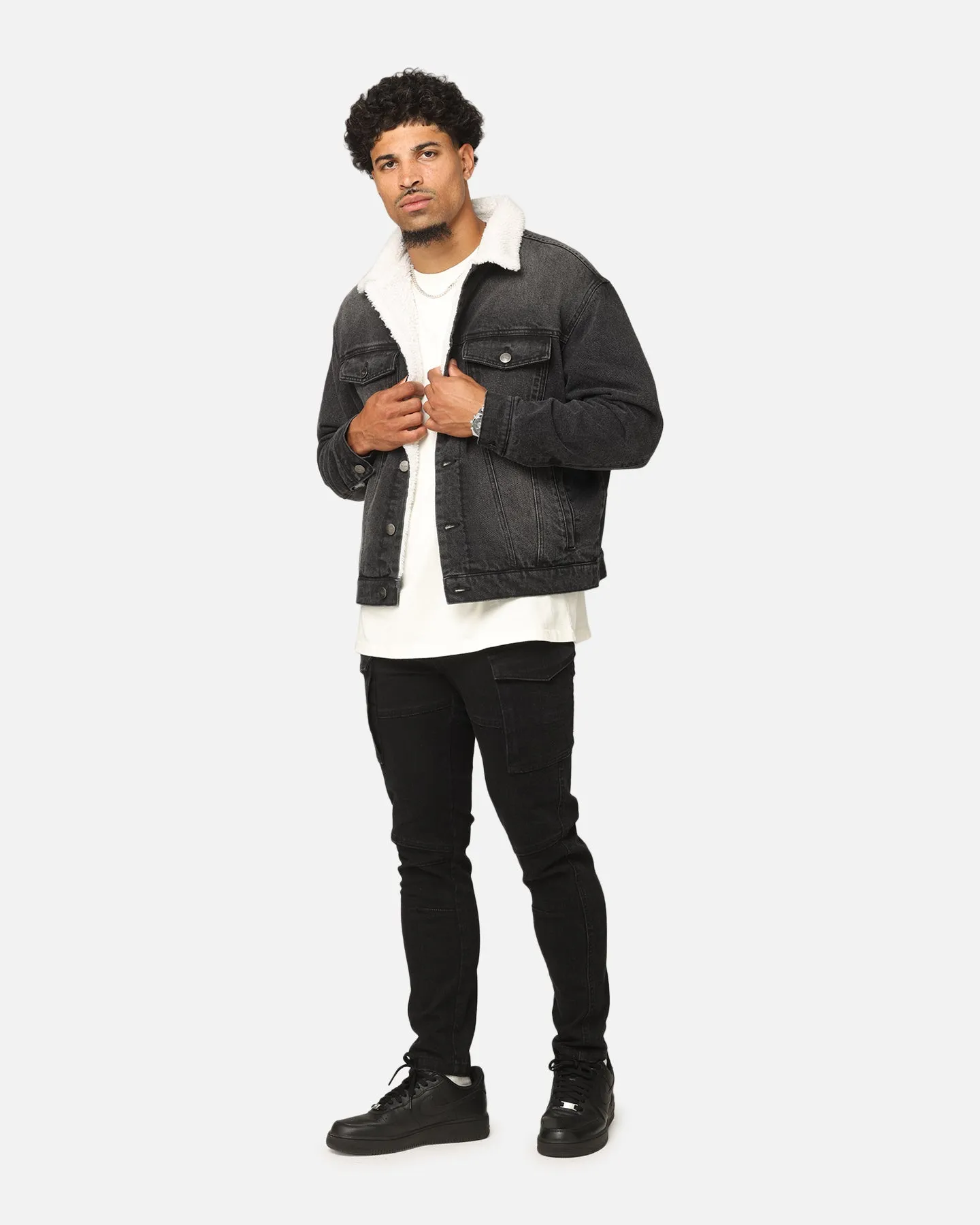 Saint Morta Sherpa Boxy Denim Jacket Black Shadow sold by Culture Kings product image thumbnail 2