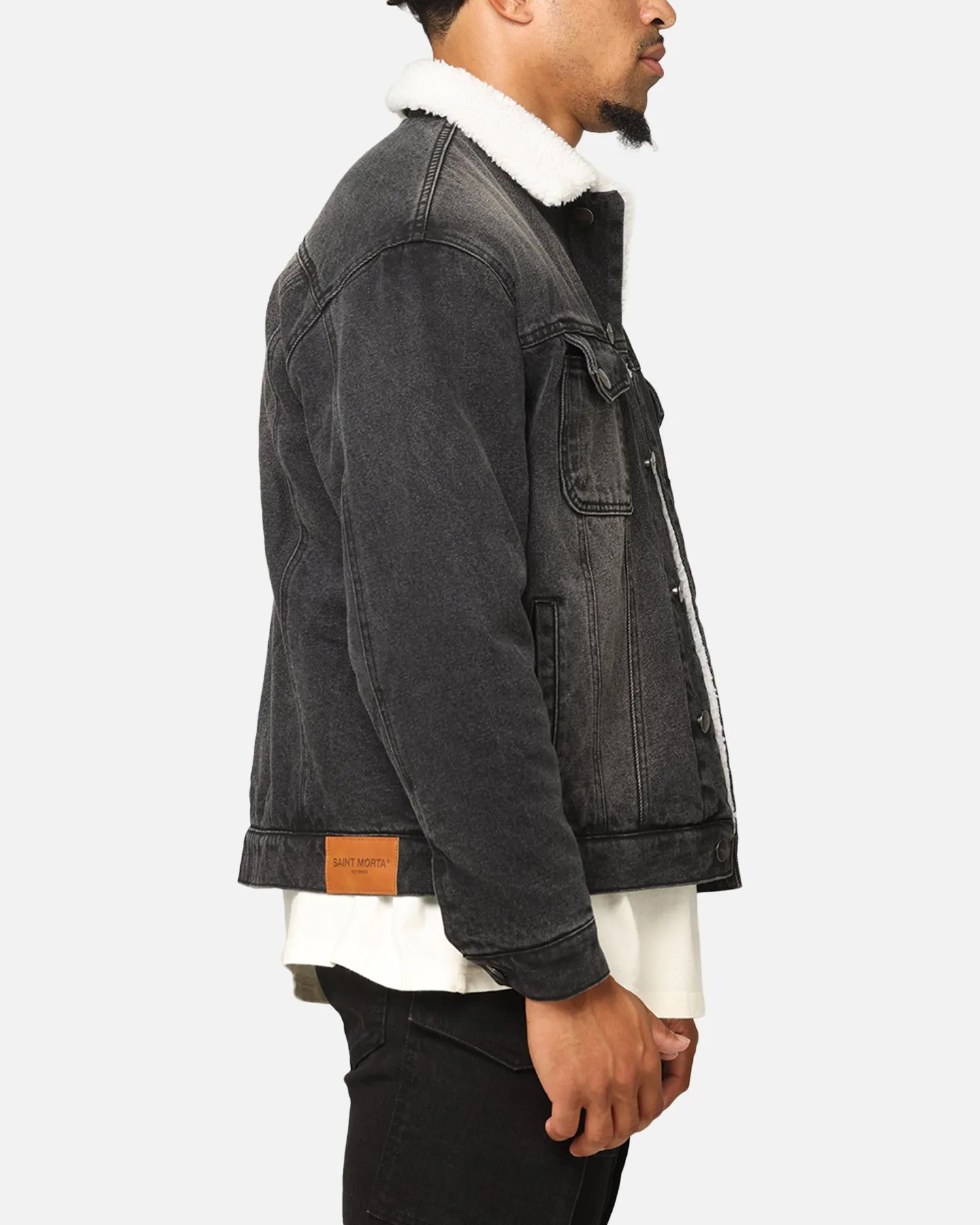 Saint Morta Sherpa Boxy Denim Jacket Black Shadow sold by Culture Kings product image thumbnail 4