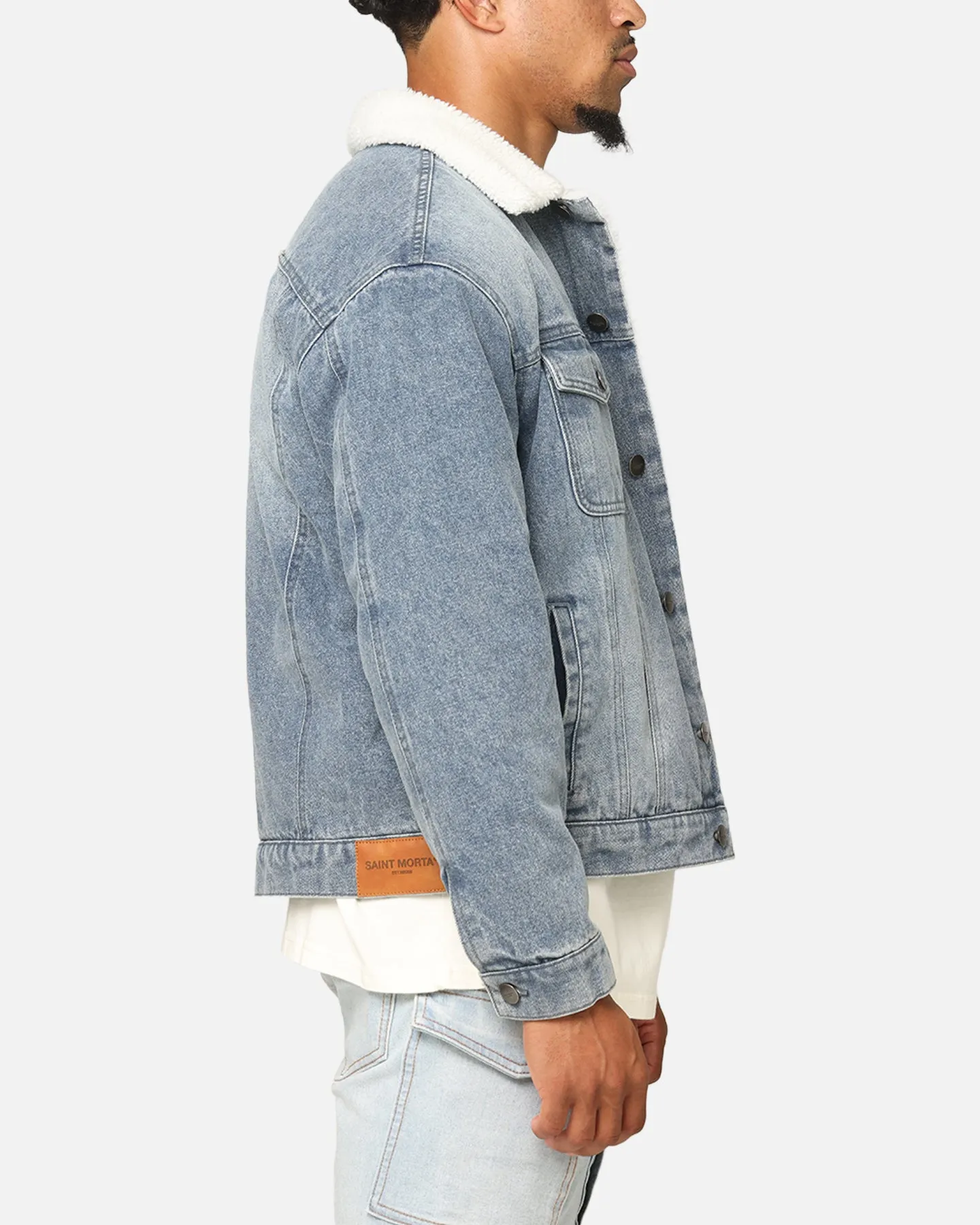 Saint Morta Sherpa Boxy Denim Jacket Dirty Denim sold by Culture Kings product image thumbnail 4