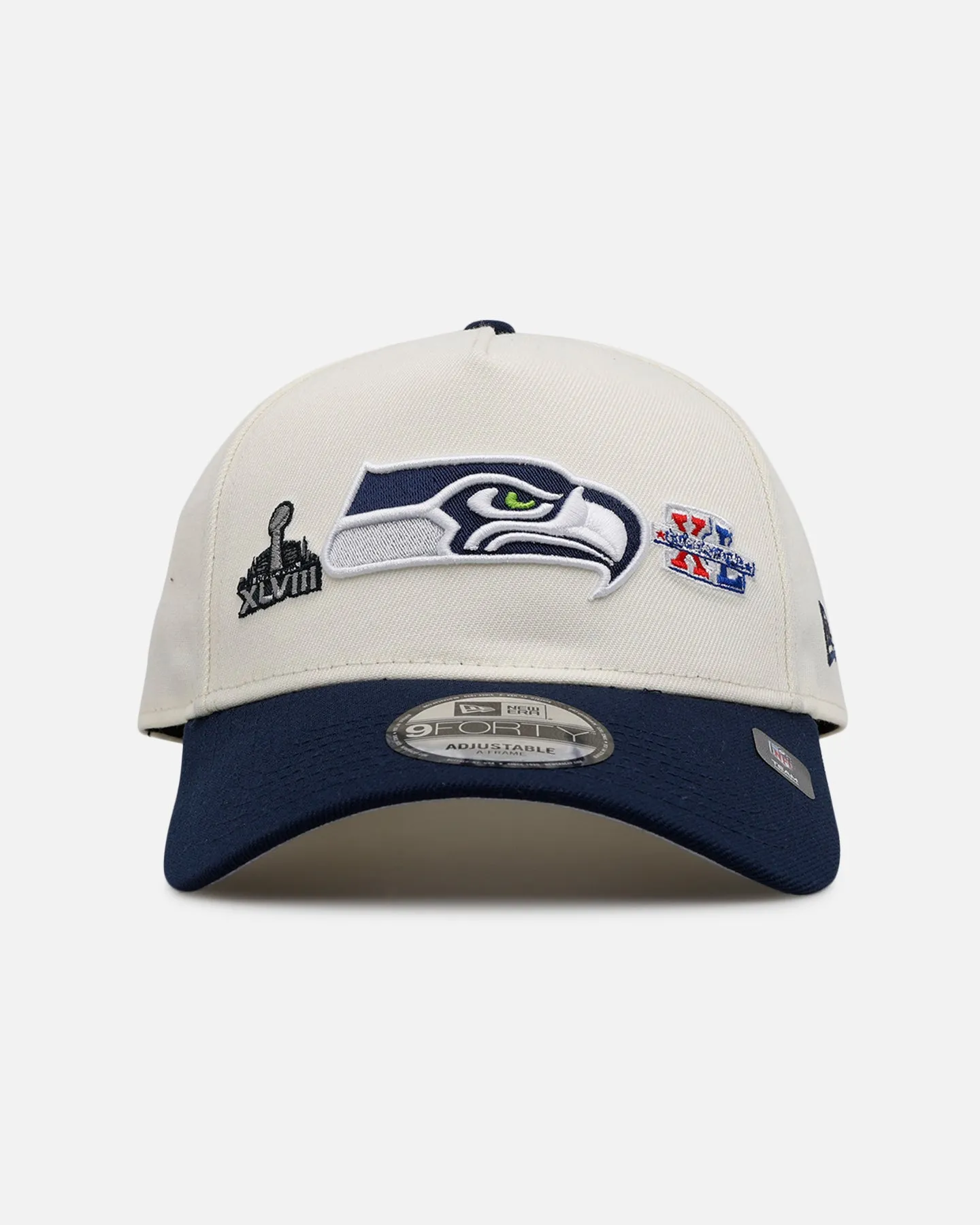 New Era Seattle Seahawks 'Super Bowl Logos' 9FORTY A-Frame Snapback Chrome sold by Culture Kings