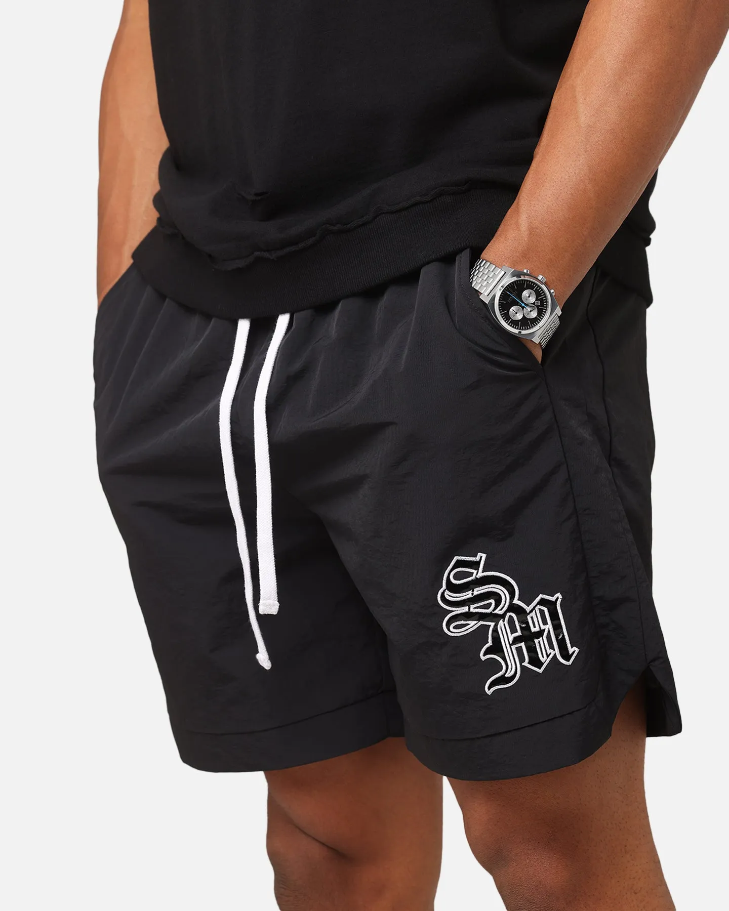 Saint Morta Gothic Monogram Nylon Shorts Black sold by Culture Kings product image thumbnail 3