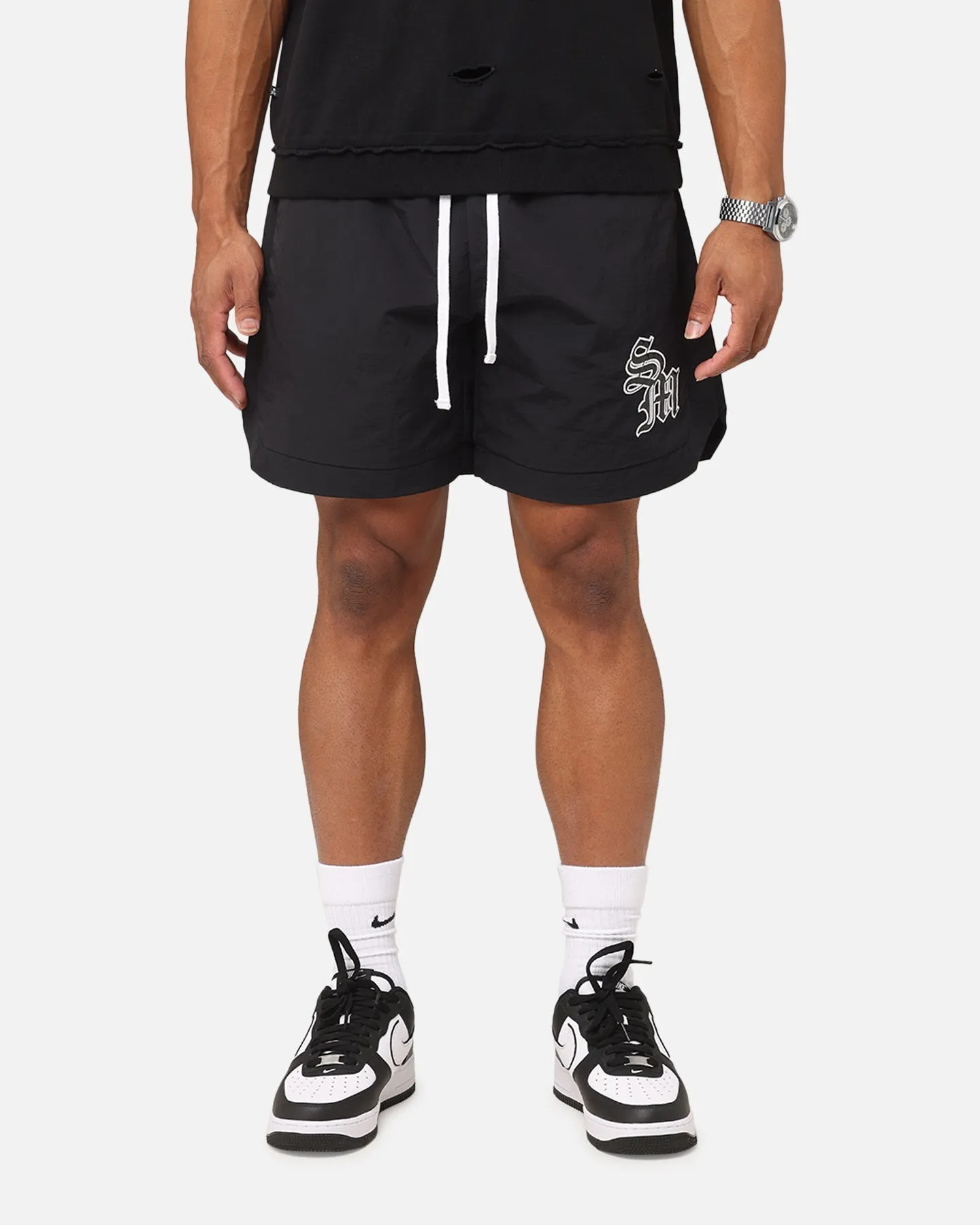 Saint Morta Gothic Monogram Nylon Shorts Black sold by Culture Kings