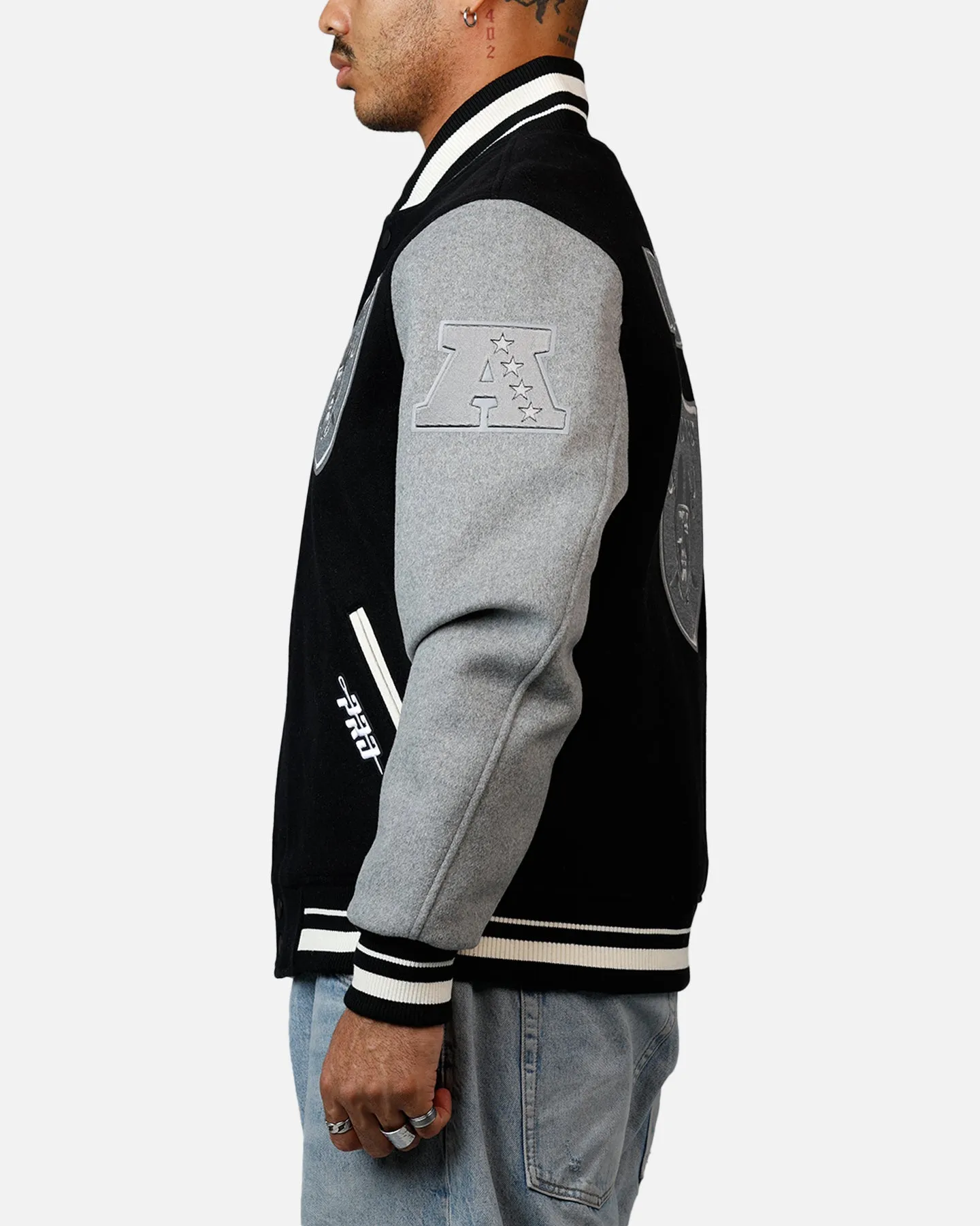 Pro Standard Las Vegas Raiders Reverse French Terry Wool Varsity Jacket Black/Grey sold by Culture Kings product image thumbnail 5
