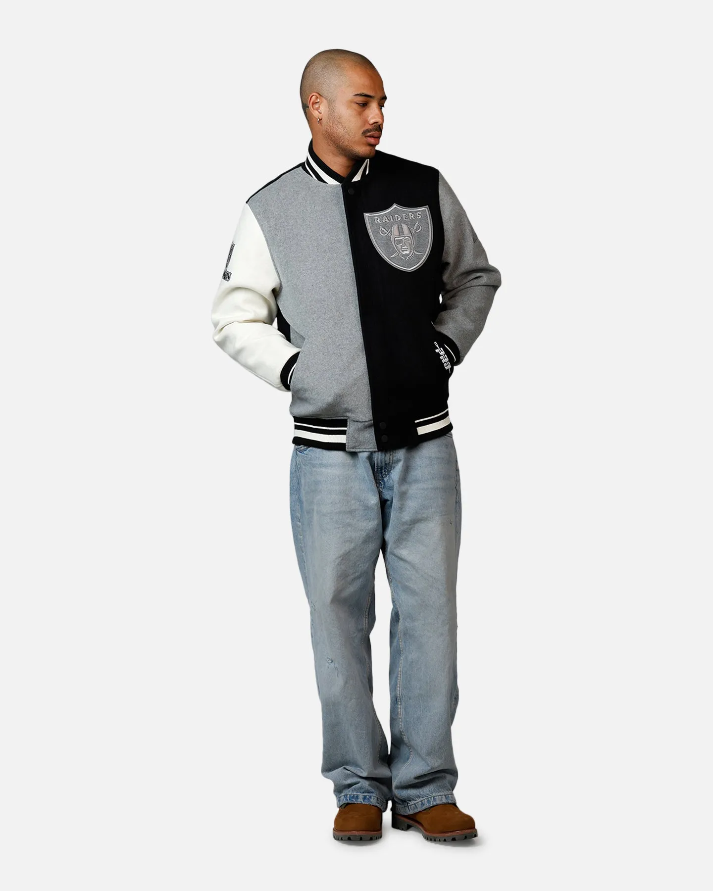 Pro Standard Las Vegas Raiders Reverse French Terry Wool Varsity Jacket Black/Grey sold by Culture Kings product image thumbnail 3