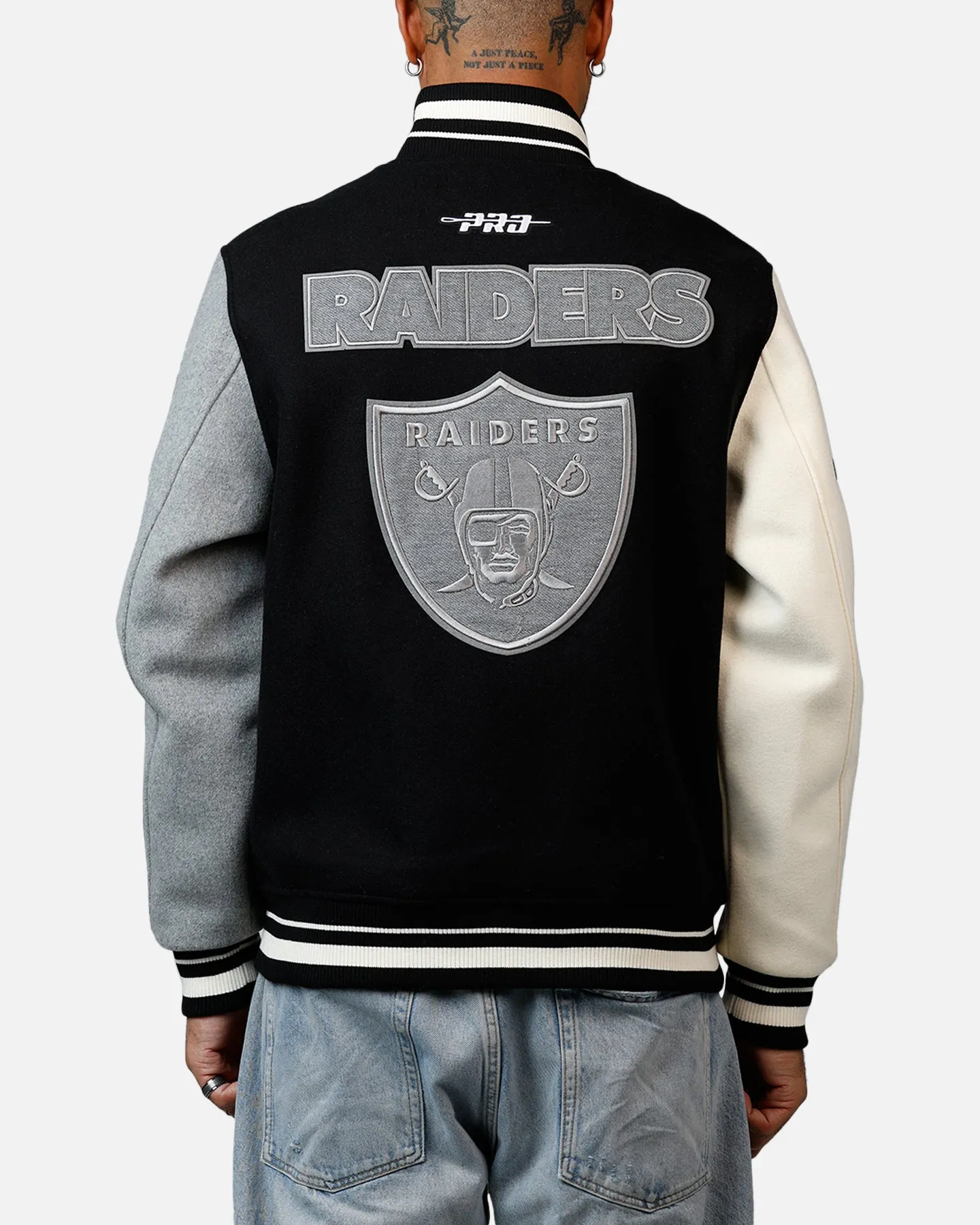 Pro Standard Las Vegas Raiders Reverse French Terry Wool Varsity Jacket Black/Grey sold by Culture Kings product image thumbnail 2