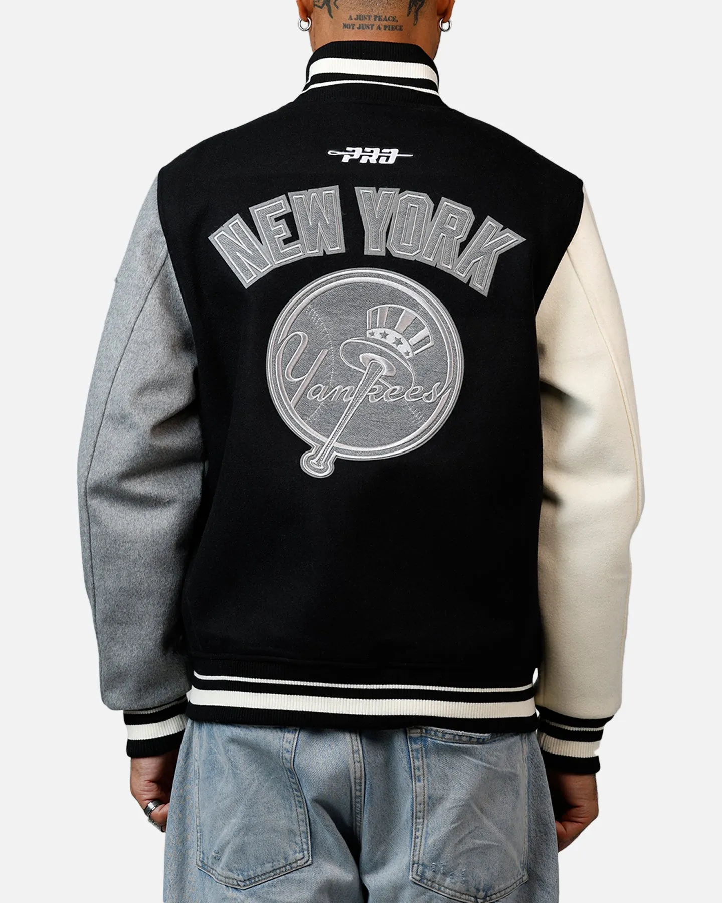 Pro Standard New York Yankees Reverse French Terry Wool Varsity Jacket Black/Grey sold by Culture Kings product image thumbnail 2
