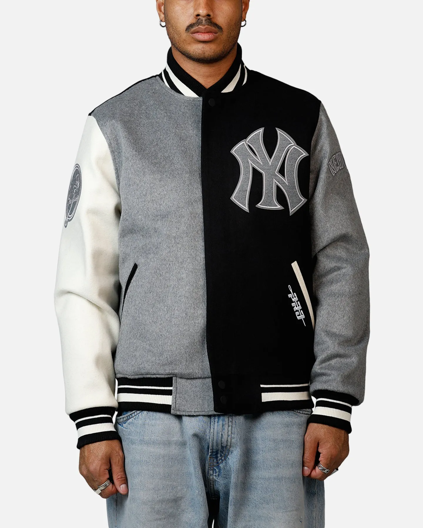 Pro Standard New York Yankees Reverse French Terry Wool Varsity Jacket Black/Grey sold by Culture Kings