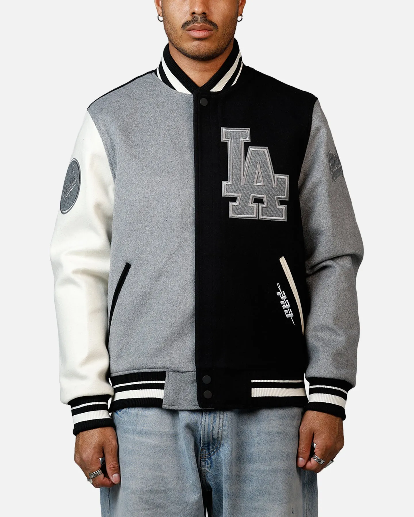 Pro Standard Los Angeles Dodgers Reverse French Terry Wool Varsity Jacket Black/Grey sold by Culture Kings