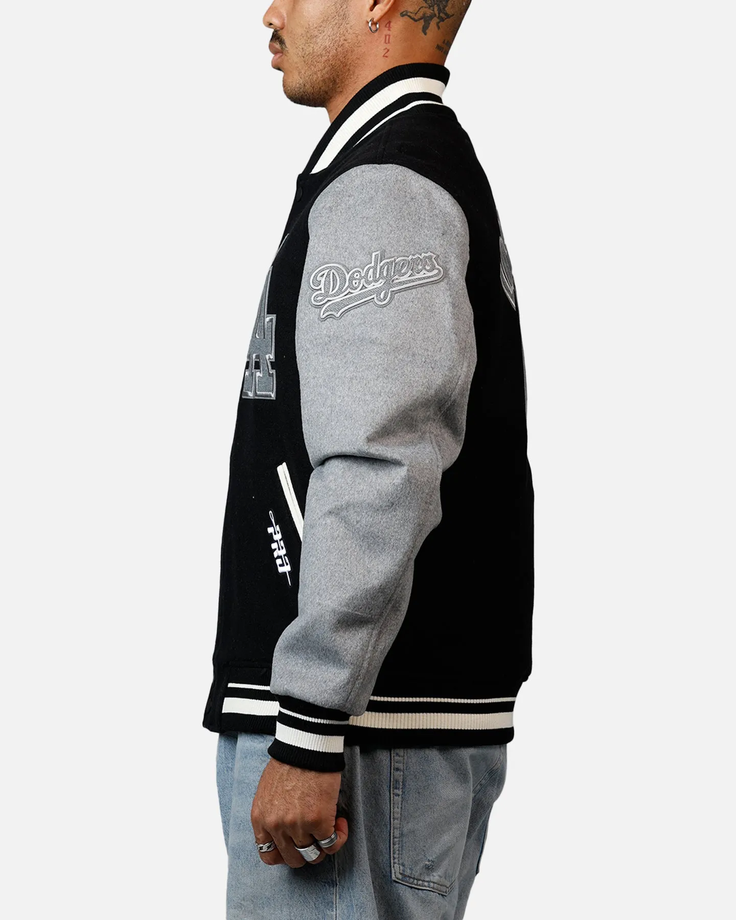 Pro Standard Los Angeles Dodgers Reverse French Terry Wool Varsity Jacket Black/Grey sold by Culture Kings product image thumbnail 5