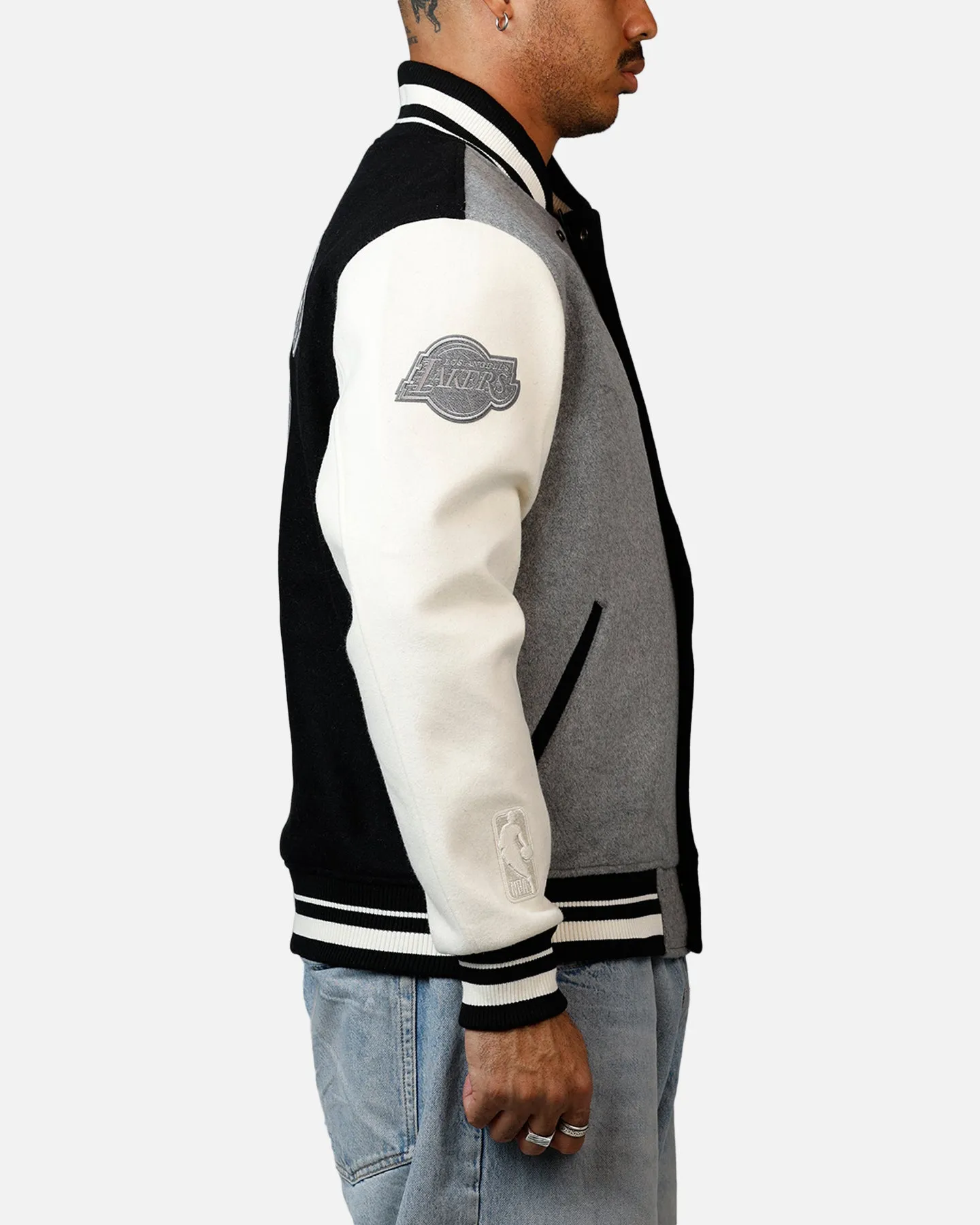 Pro Standard Los Angeles Lakers Reverse French Terry Wool Varsity Jacket Black/Grey sold by Culture Kings product image thumbnail 4