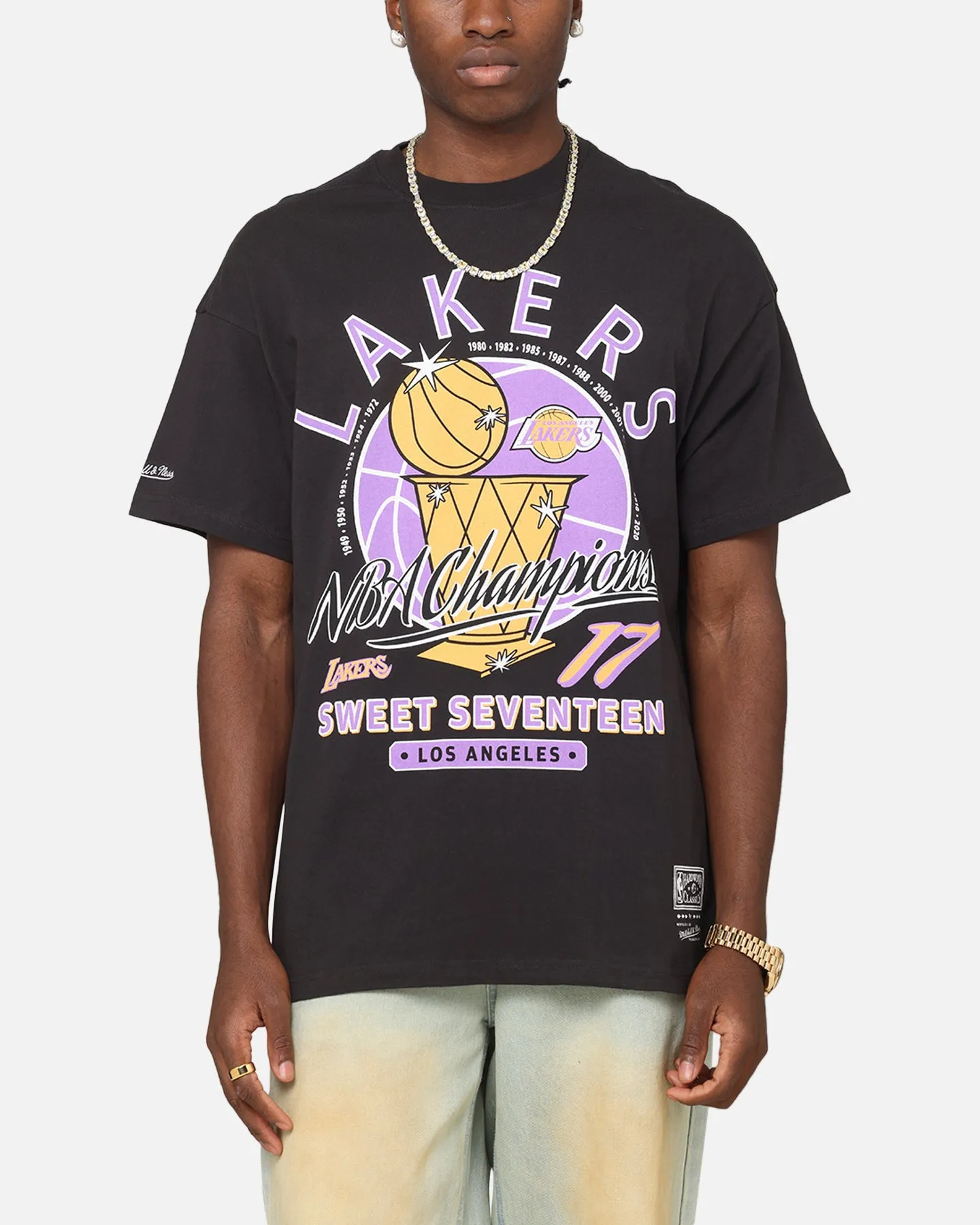 Mitchell & Ness Los Angeles Lakers Champions Report "Champ Pack" T-Shirt Faded Black sold by Culture Kings