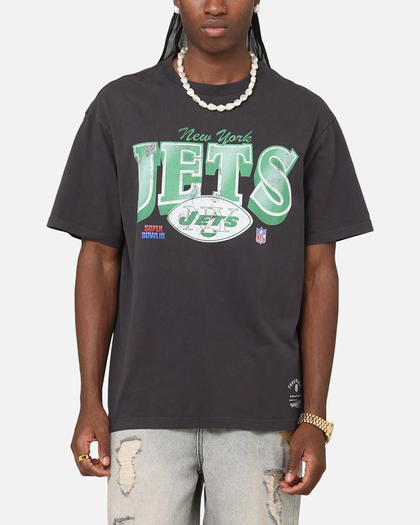 Mitchell & Ness New York Jets Arch T-Shirt Faded Black sold by Culture Kings