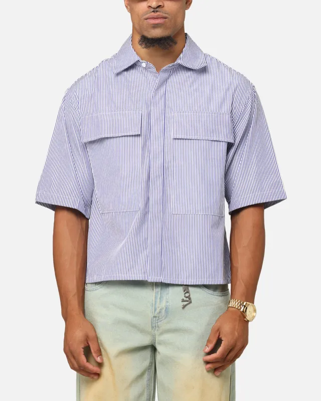 MNML Cropped Striped Short Sleeve Shirt Blue sold by Culture Kings
