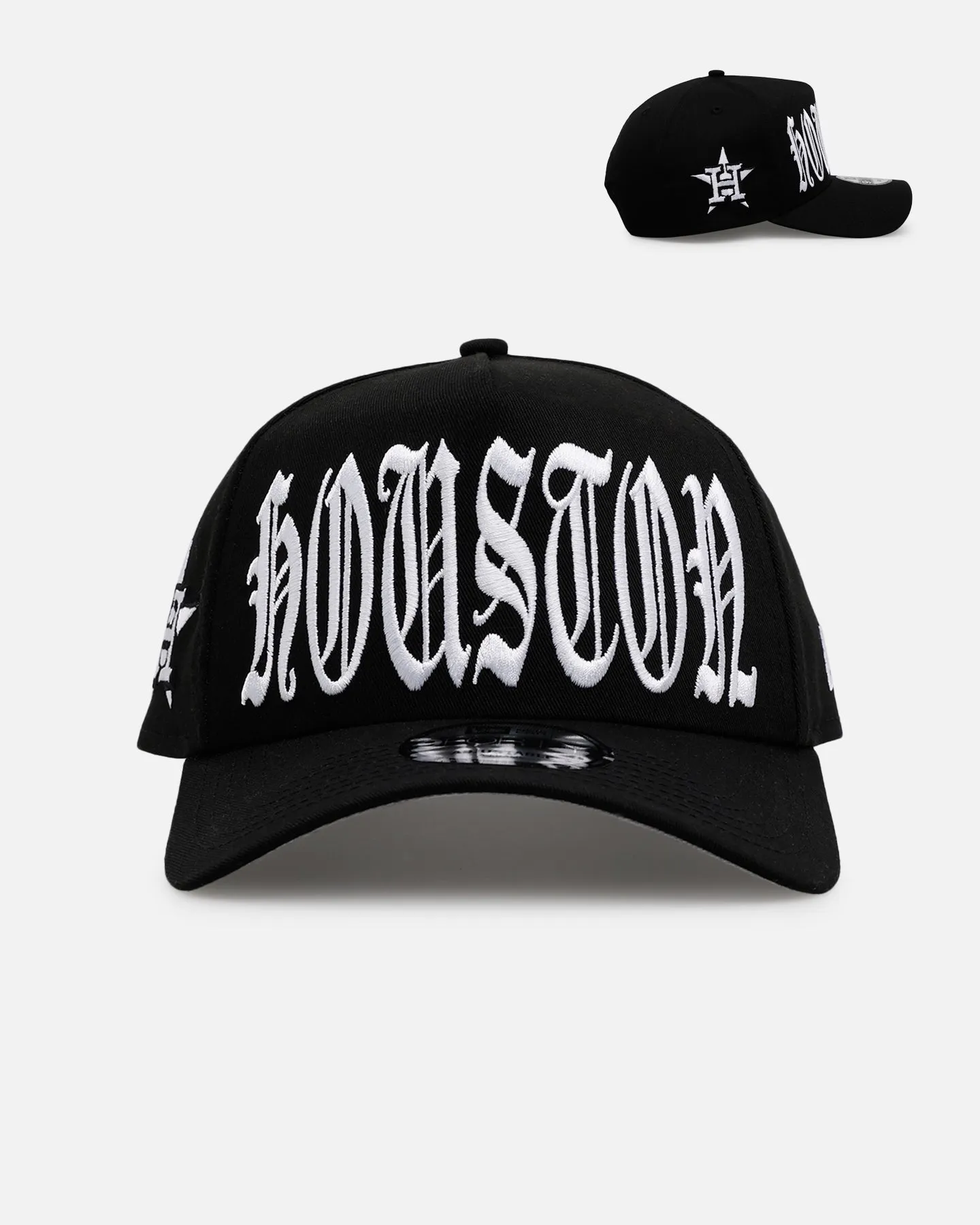 New Era Houston Astros 'Oversized Gothic Script Crown' 9FORTY A-Frame Snapback Black/White sold by Culture Kings