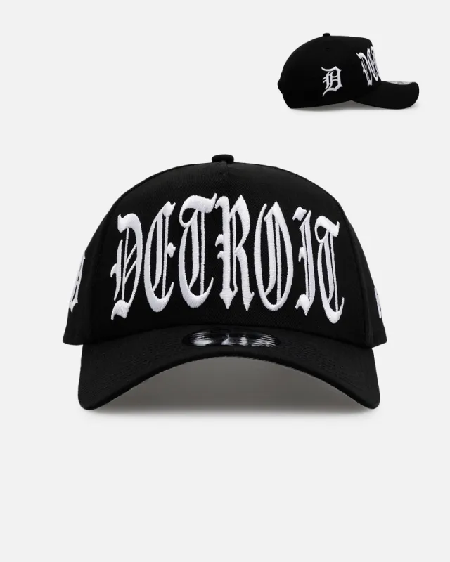 New Era Detroit Tigers 'Oversized Gothic Script Crown' 9FORTY A-Frame Snapback Black/White sold by Culture Kings