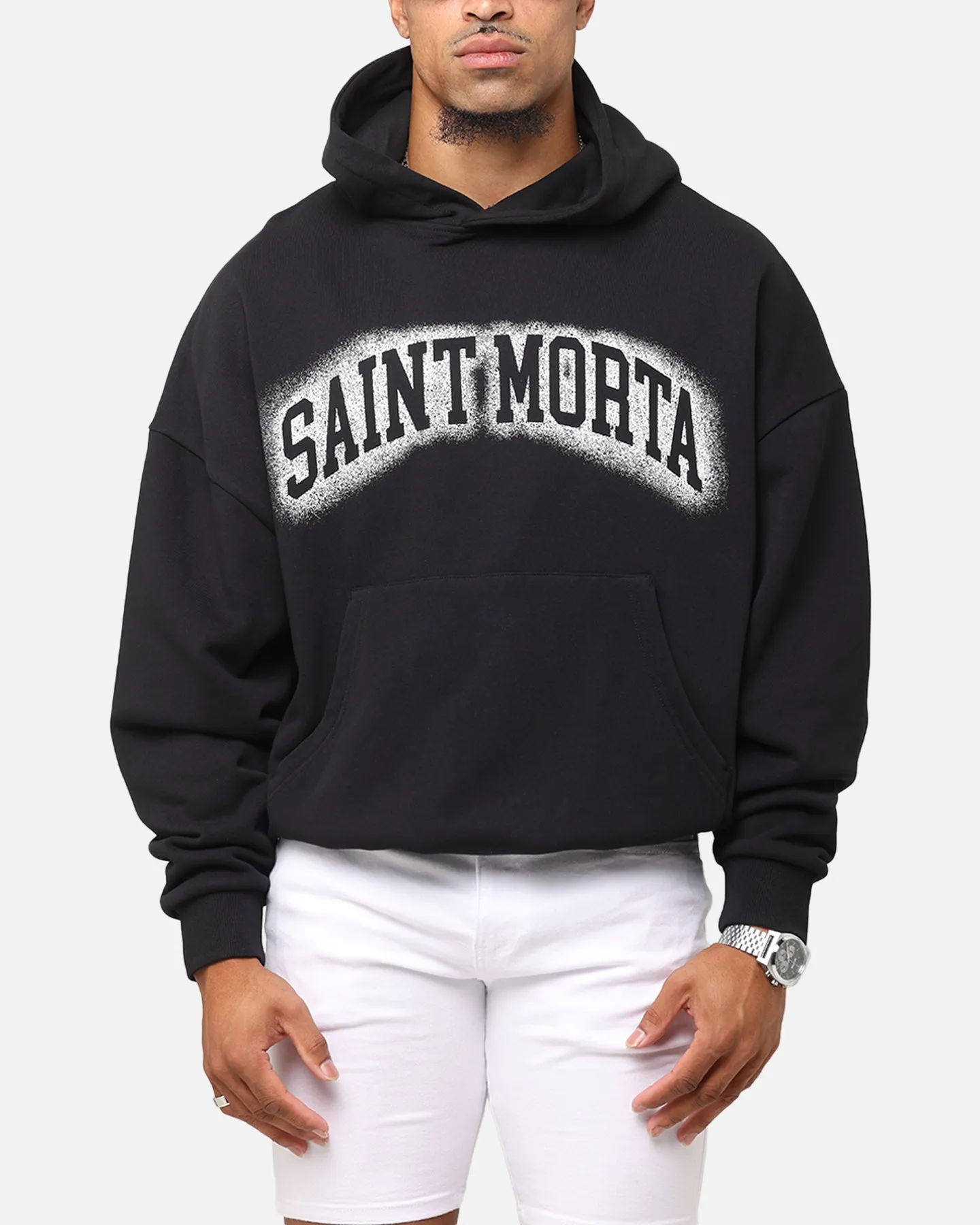 Saint Morta Spray Logo Boxy Hoodie Black sold by Culture Kings