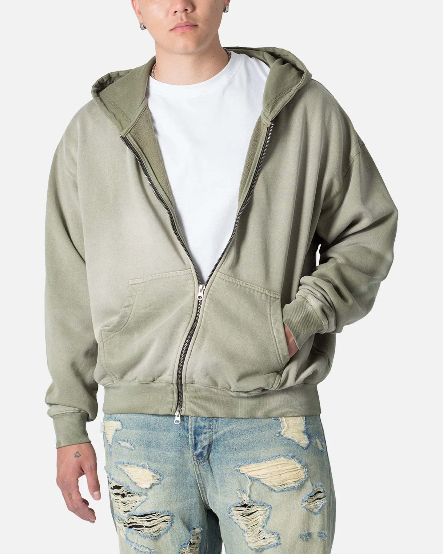 MNML Faded Basic Zip Up Hoodie Washed Olive sold by Culture Kings product image thumbnail 5