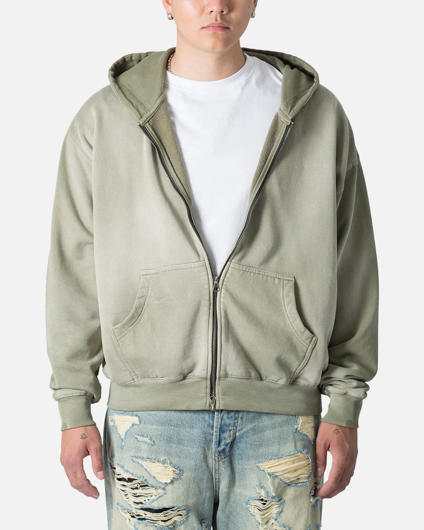 MNML Faded Basic Zip Up Hoodie Washed Olive sold by Culture Kings