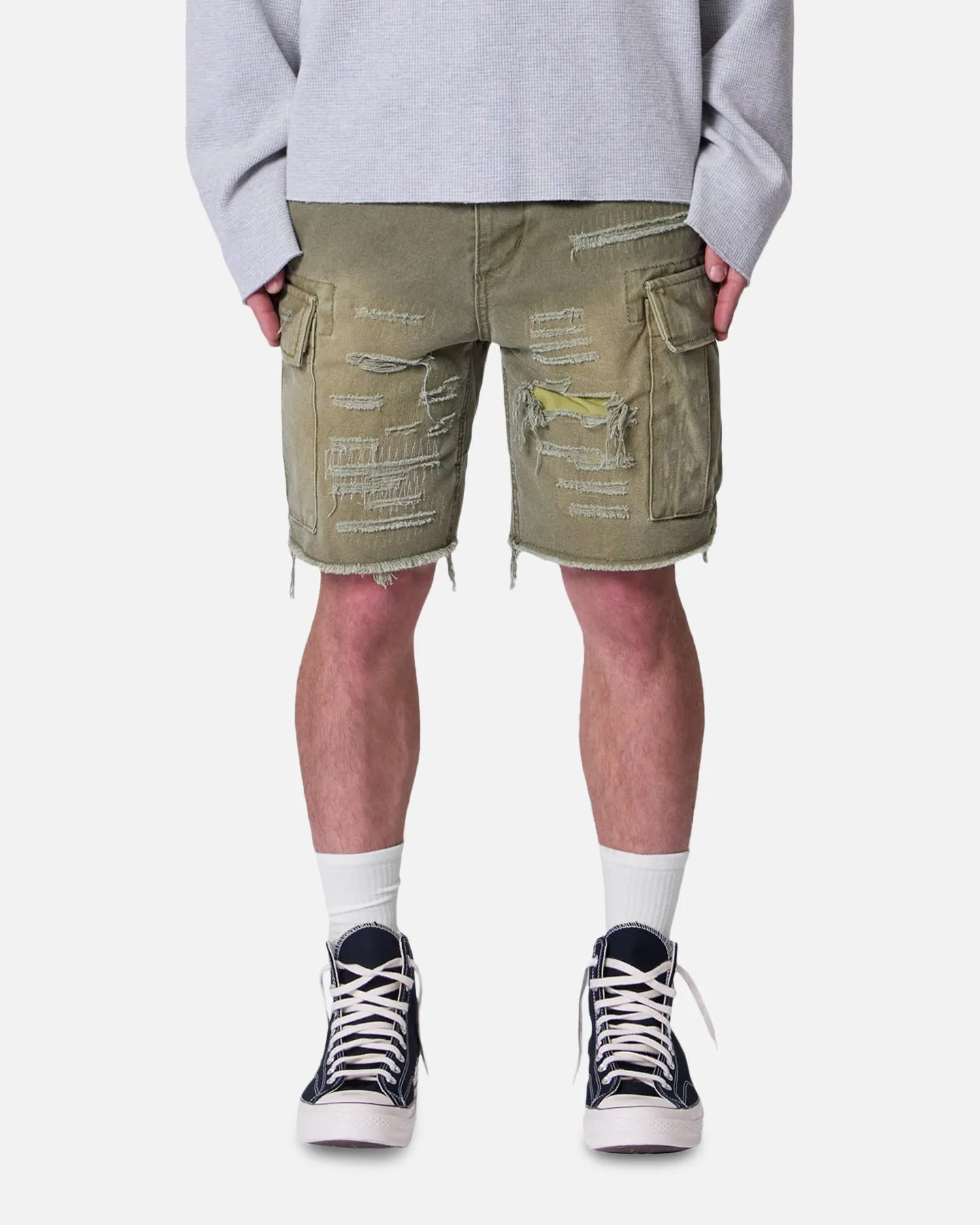 MNML Distressed Cargo Shorts Olive sold by Culture Kings