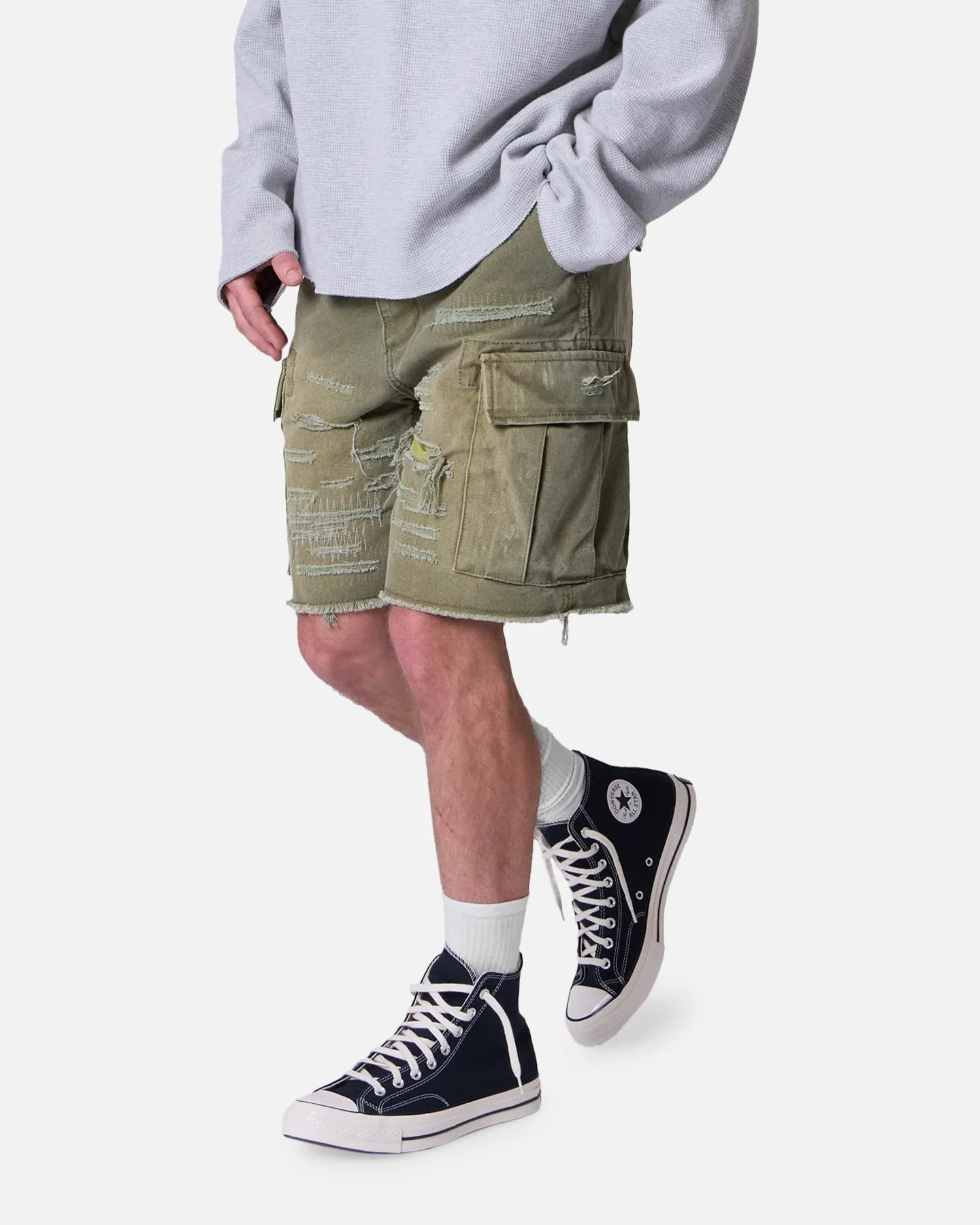 MNML Distressed Cargo Shorts Olive sold by Culture Kings product image thumbnail 2