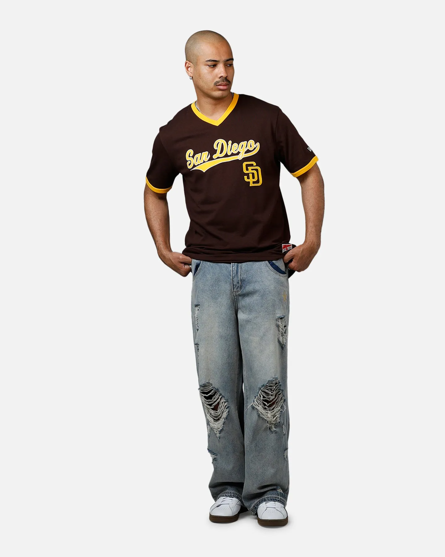 New Era San Diego Padres Throwback V-Neck T-Shirt Brown sold by Culture Kings product image thumbnail 3
