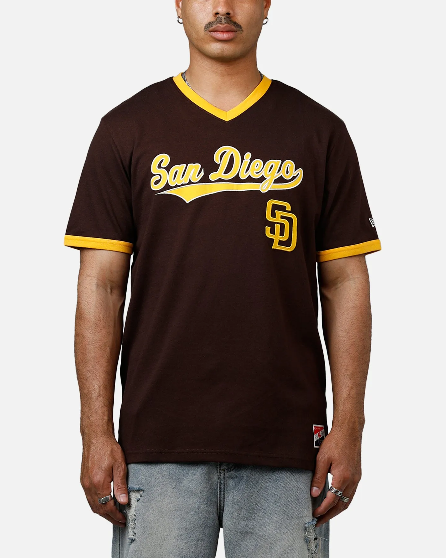 New Era San Diego Padres Throwback V-Neck T-Shirt Brown sold by Culture Kings