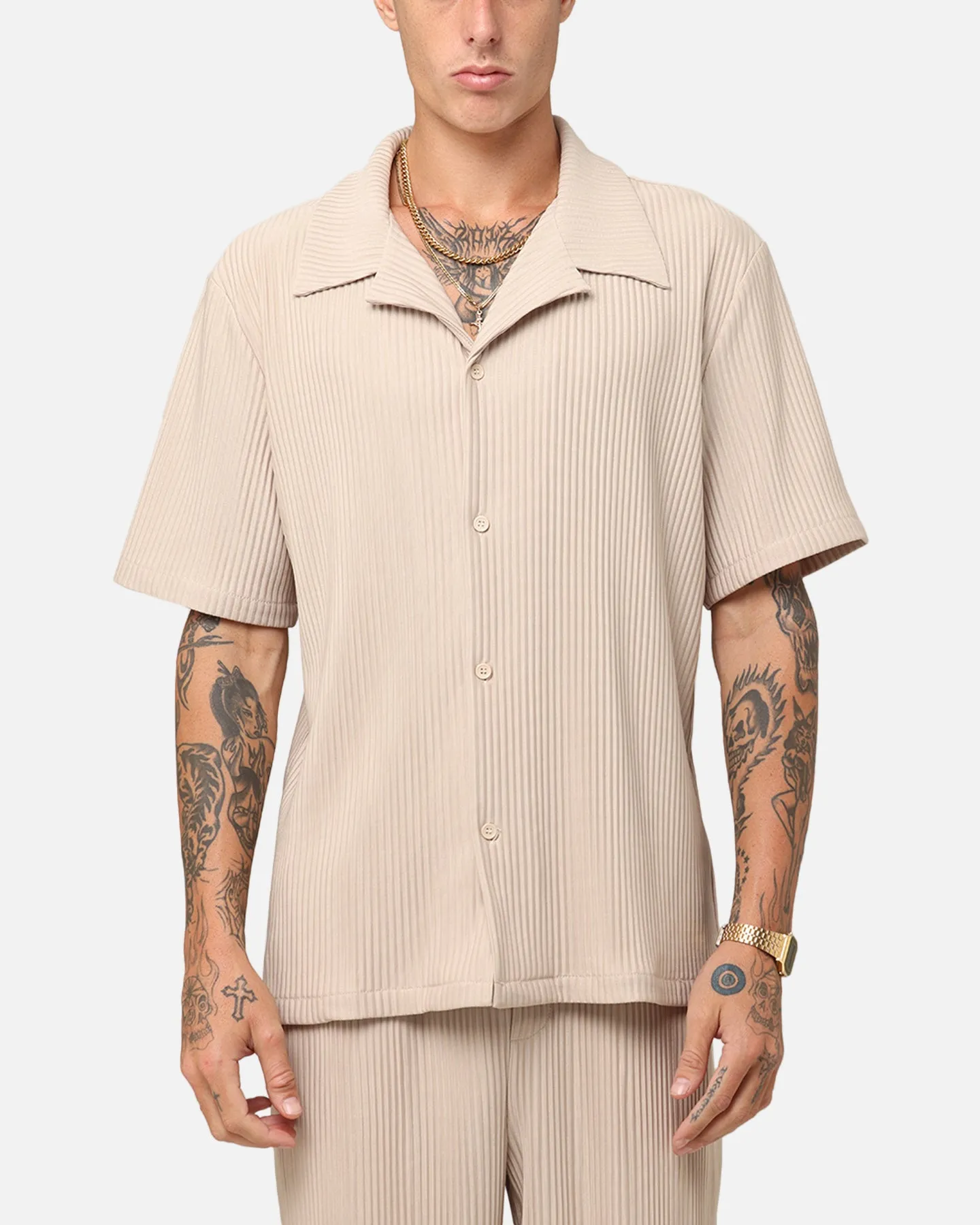 XXIII Pleated Button Up Shirt Tan sold by Culture Kings