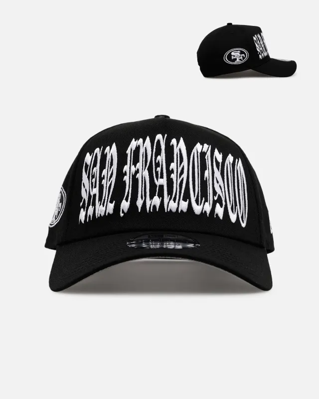 New Era San Francisco 49ers 'Oversized Gothic Script Crown' 9FORTY A-Frame Snapback Black/White sold by Culture Kings