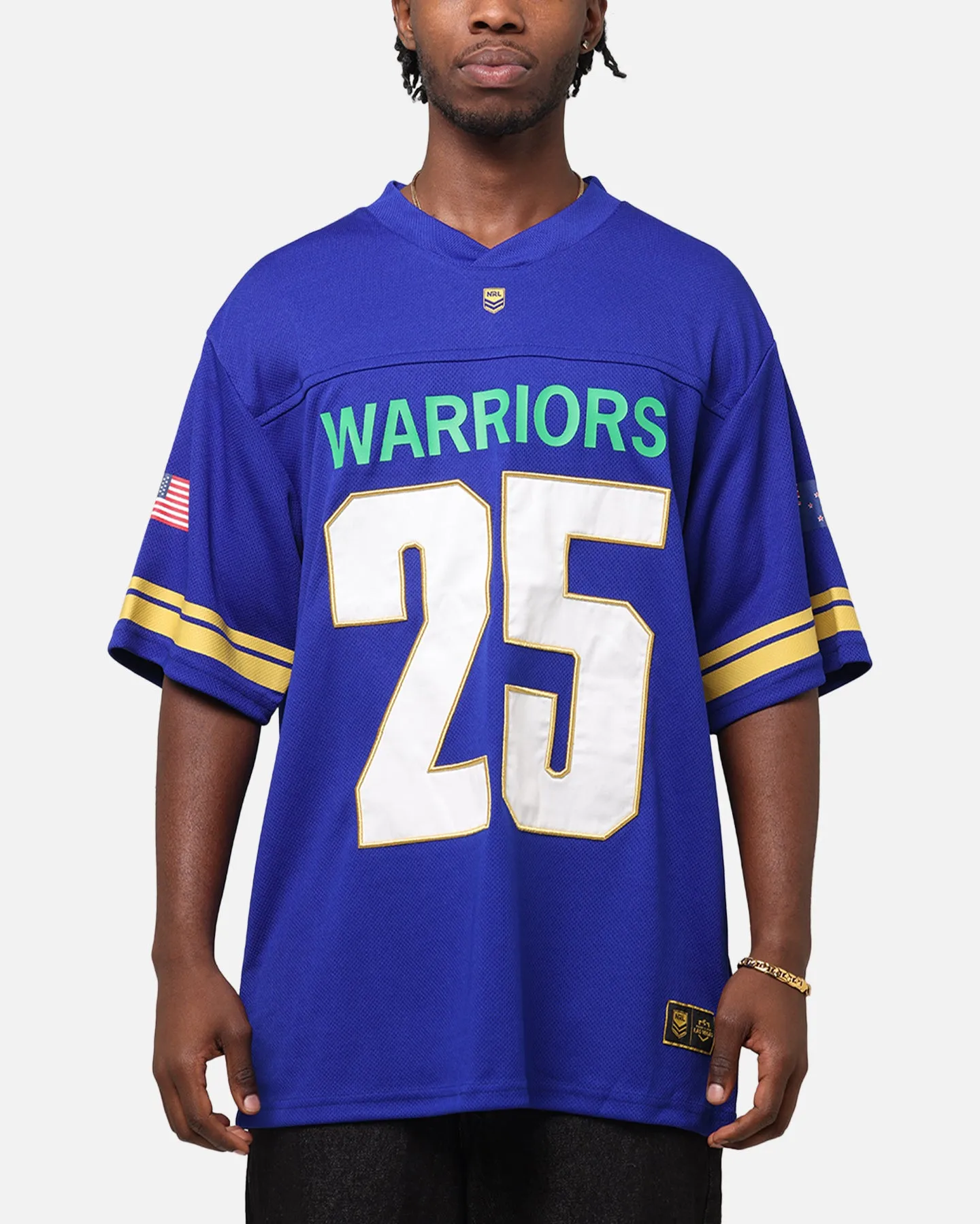 Bleacher Athletic New Zealand Warriors NRL 2025 Las Vegas Round Grid Iron T-Shirt Official Team Colour sold by Culture Kings