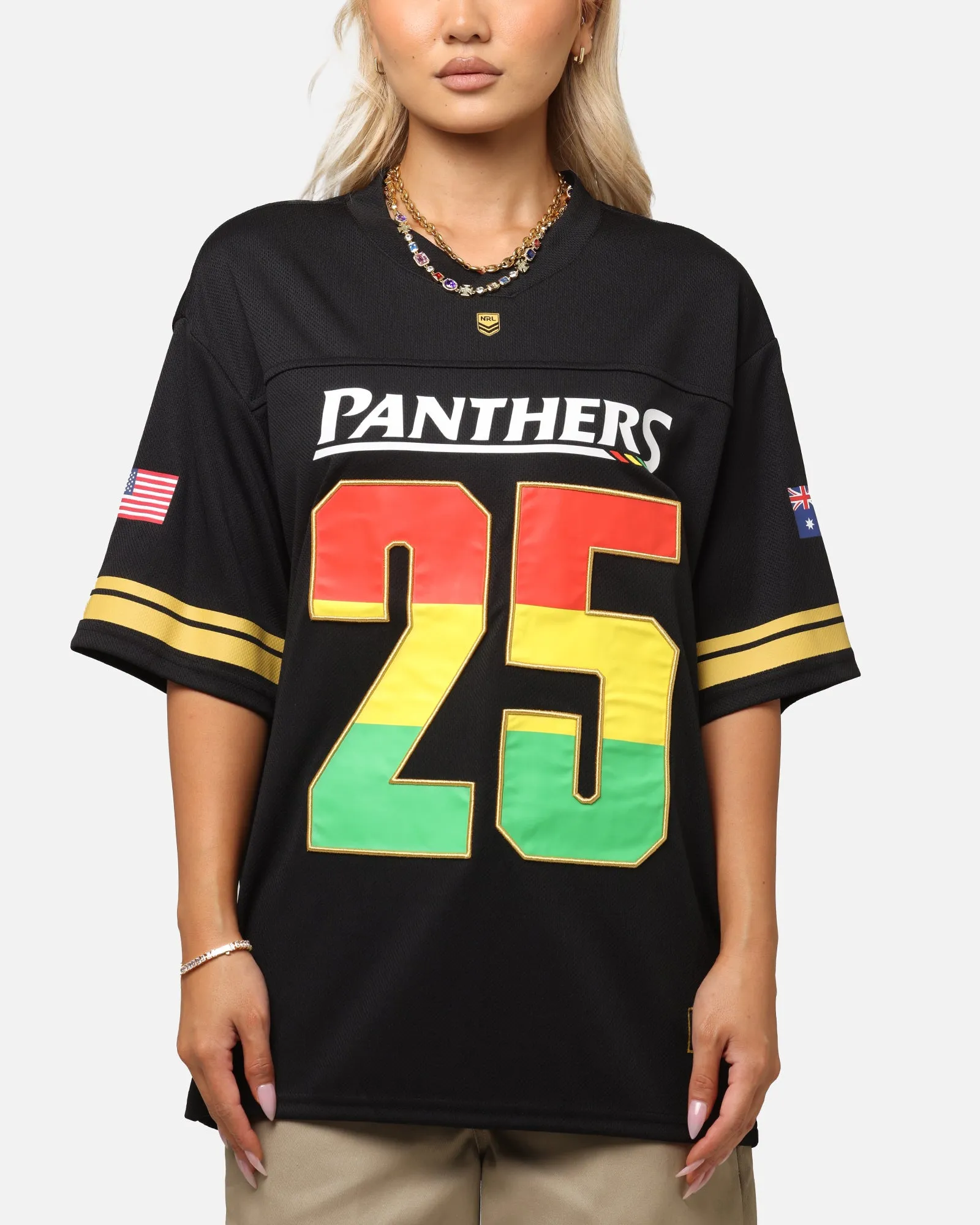 Bleacher Athletic Penrith Panthers NRL 2025 Las Vegas Round Grid Iron T-Shirt Official Team Colour sold by Culture Kings