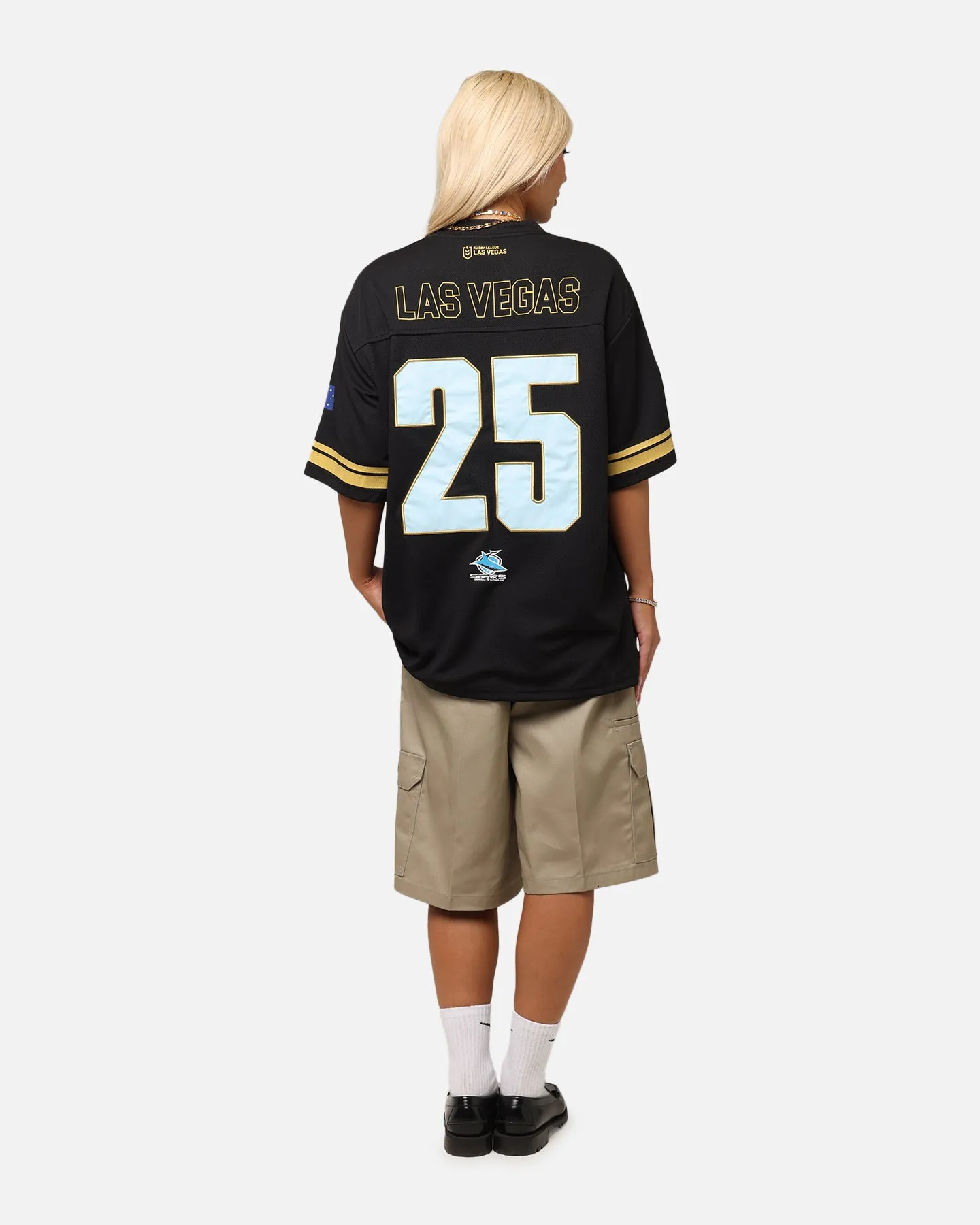 Bleacher Athletic Cronulla Sutherland Sharks NRL 2025 Las Vegas Round Grid Iron T-Shirt Official Team Colour sold by Culture Kings product image thumbnail 4