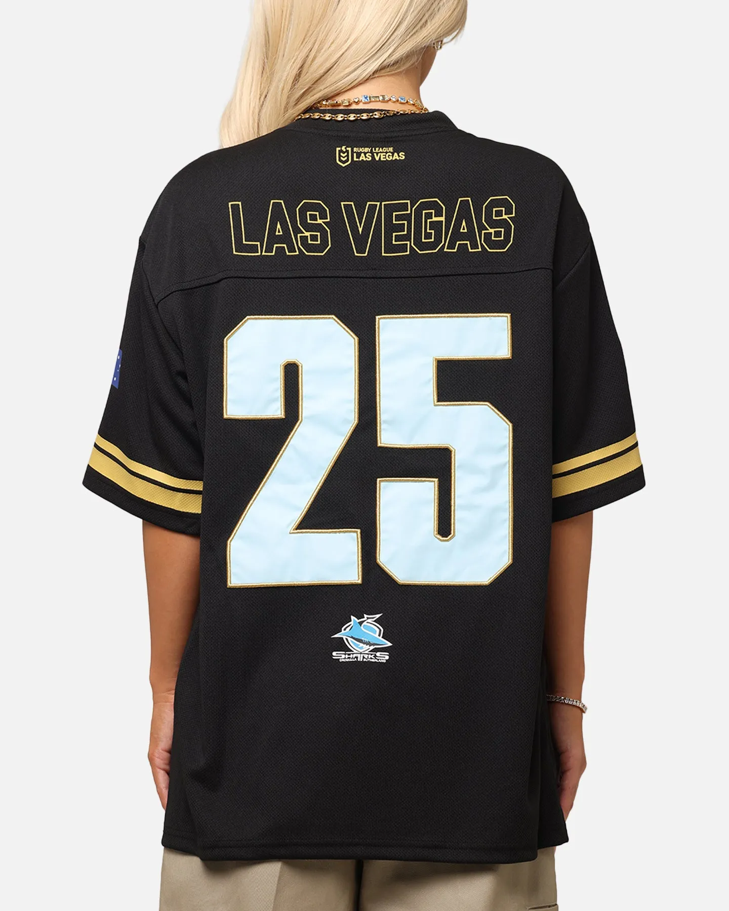 Bleacher Athletic Cronulla Sutherland Sharks NRL 2025 Las Vegas Round Grid Iron T-Shirt Official Team Colour sold by Culture Kings product image thumbnail 2