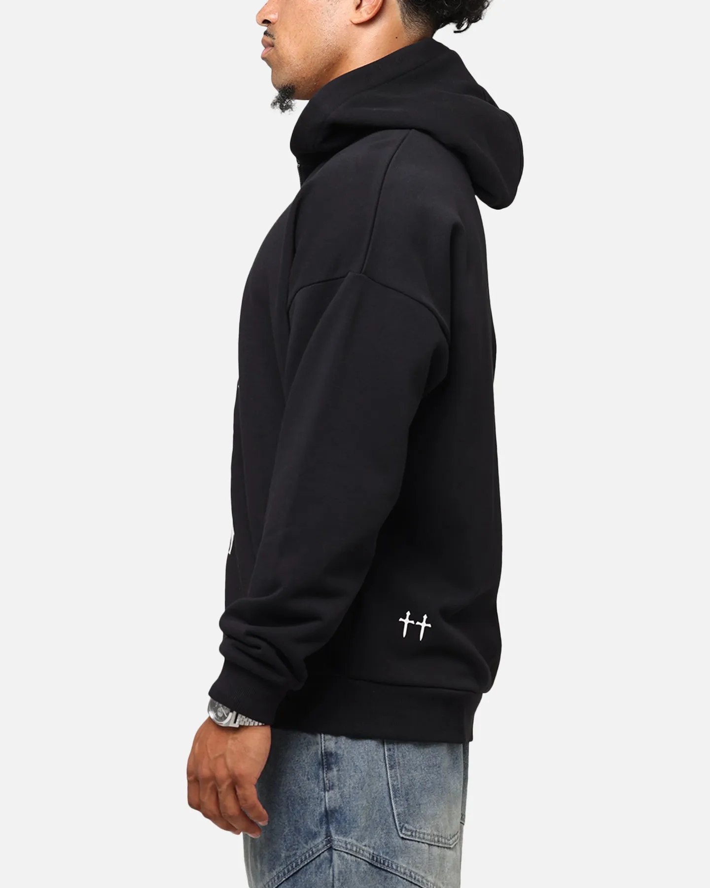 Saint Morta Gothic Distressed Zip Hoodie Black sold by Culture Kings product image thumbnail 5