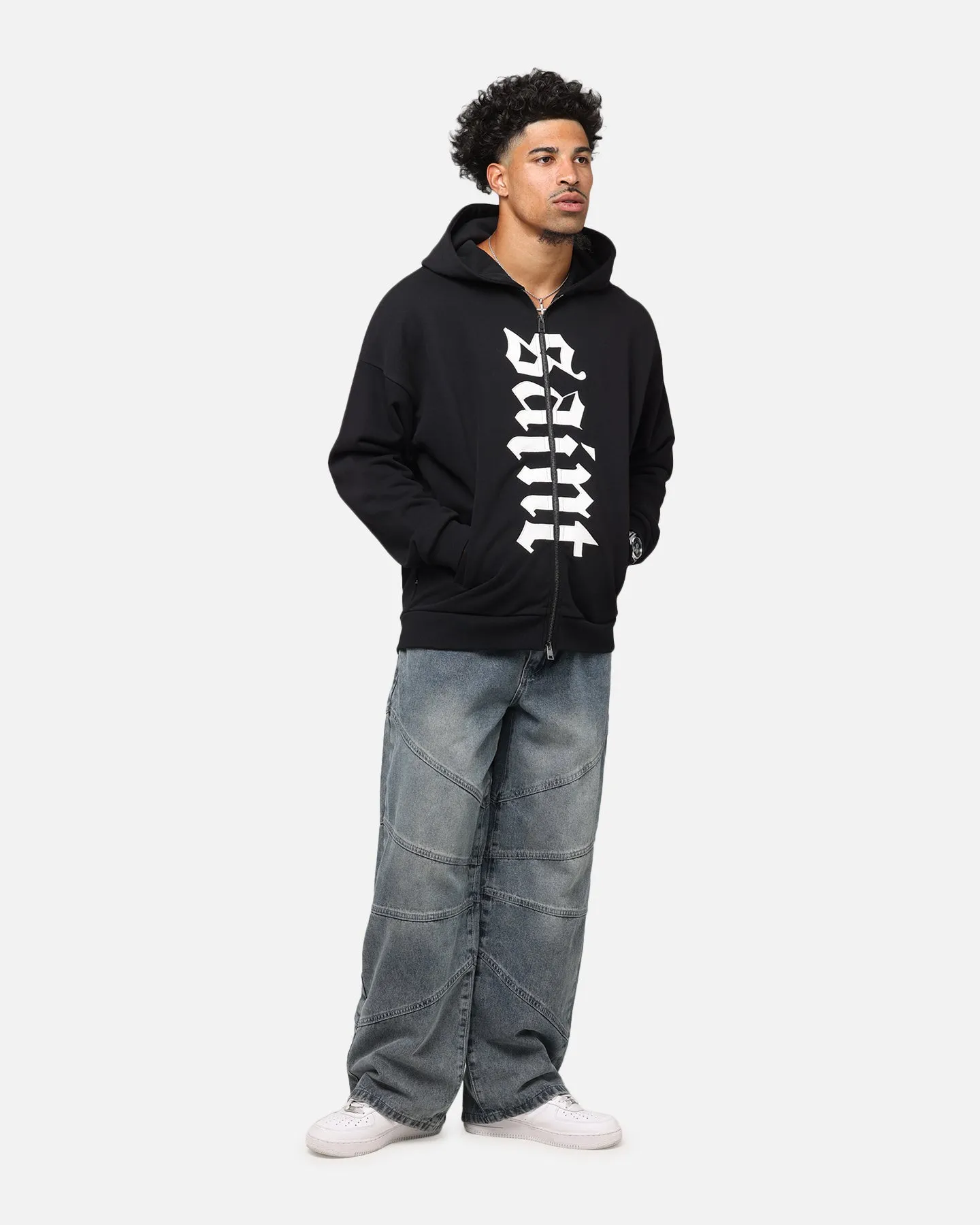 Saint Morta Gothic Distressed Zip Hoodie Black sold by Culture Kings product image thumbnail 3