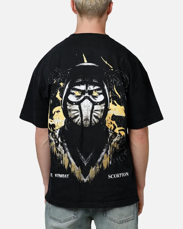 Goat Crew X Mortal Kombat Scorpion Fire Vintage T-Shirt Black Acidwash sold by Culture Kings